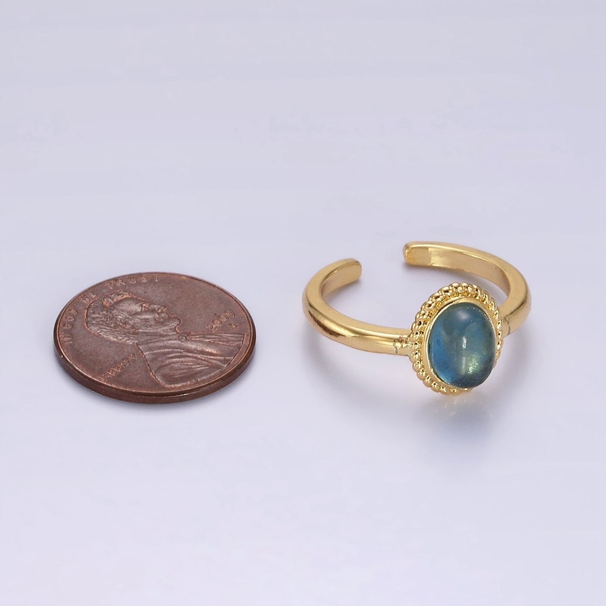 14K Gold Filled Blue Kyanite Natural Gemstone Oval Braided Ring | O1081