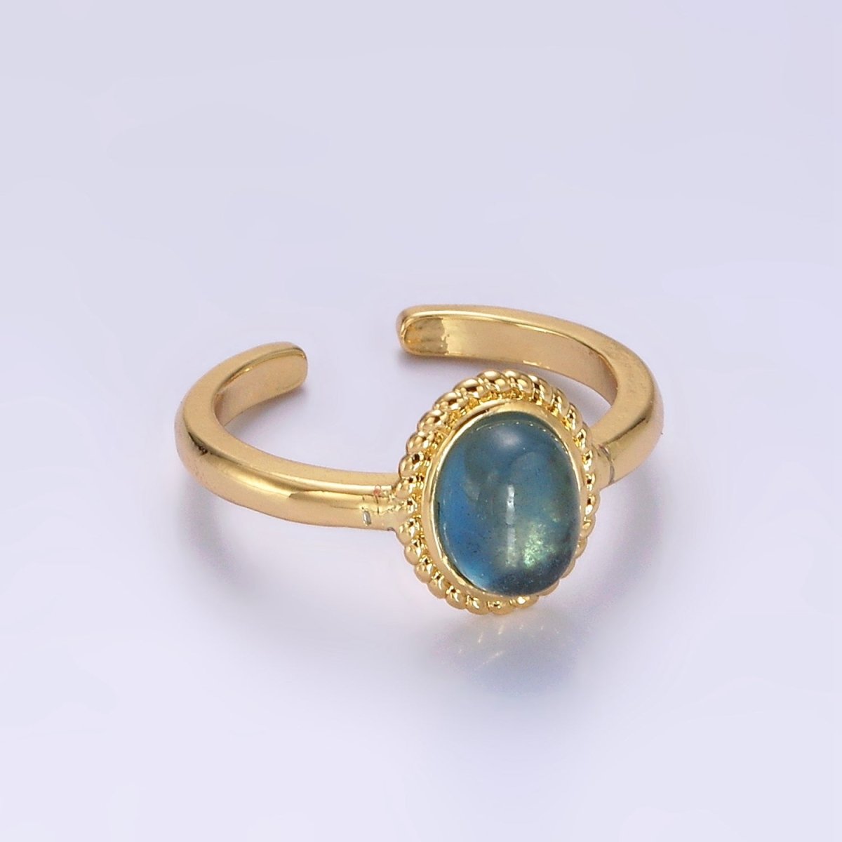 14K Gold Filled Blue Kyanite Natural Gemstone Oval Braided Ring | O1081