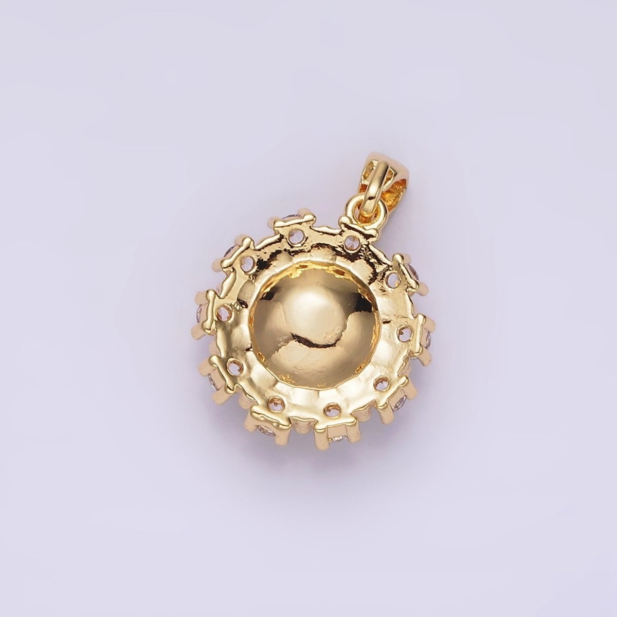 14K Gold Filled Blue Multifaceted CZ Dotted Outlined Round Pendant in Gold & Silver | N1802 N1803
