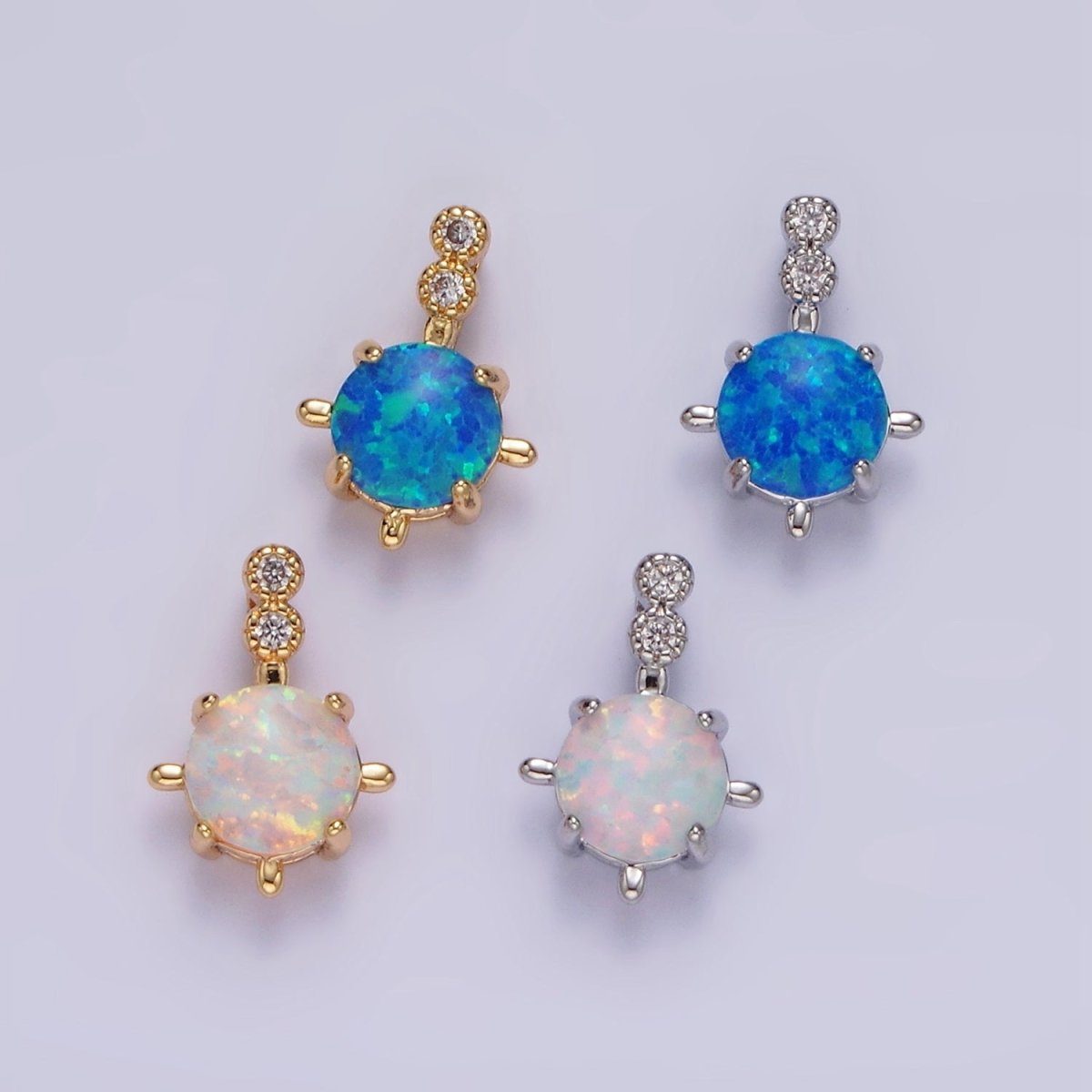 14K Gold Filled Blue Opal, White Opal Double CZ Round Bail Pendant in Silver & Gold | N1895 - N1897
