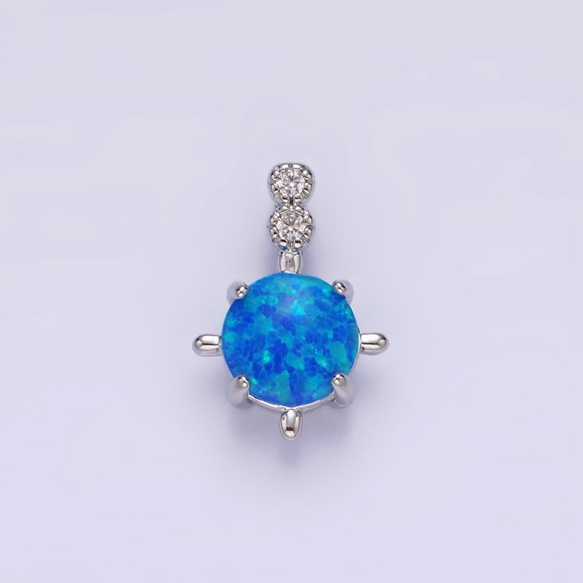 14K Gold Filled Blue Opal, White Opal Double CZ Round Bail Pendant in Silver & Gold | N1895 - N1897