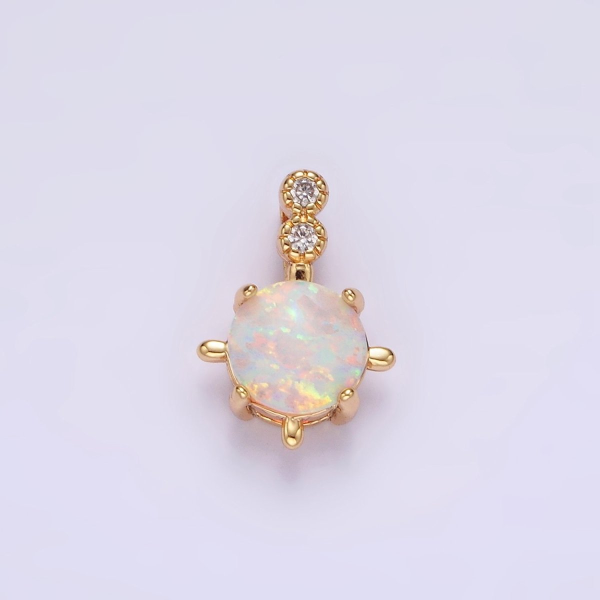 14K Gold Filled Blue Opal, White Opal Double CZ Round Bail Pendant in Silver & Gold | N1895 - N1897