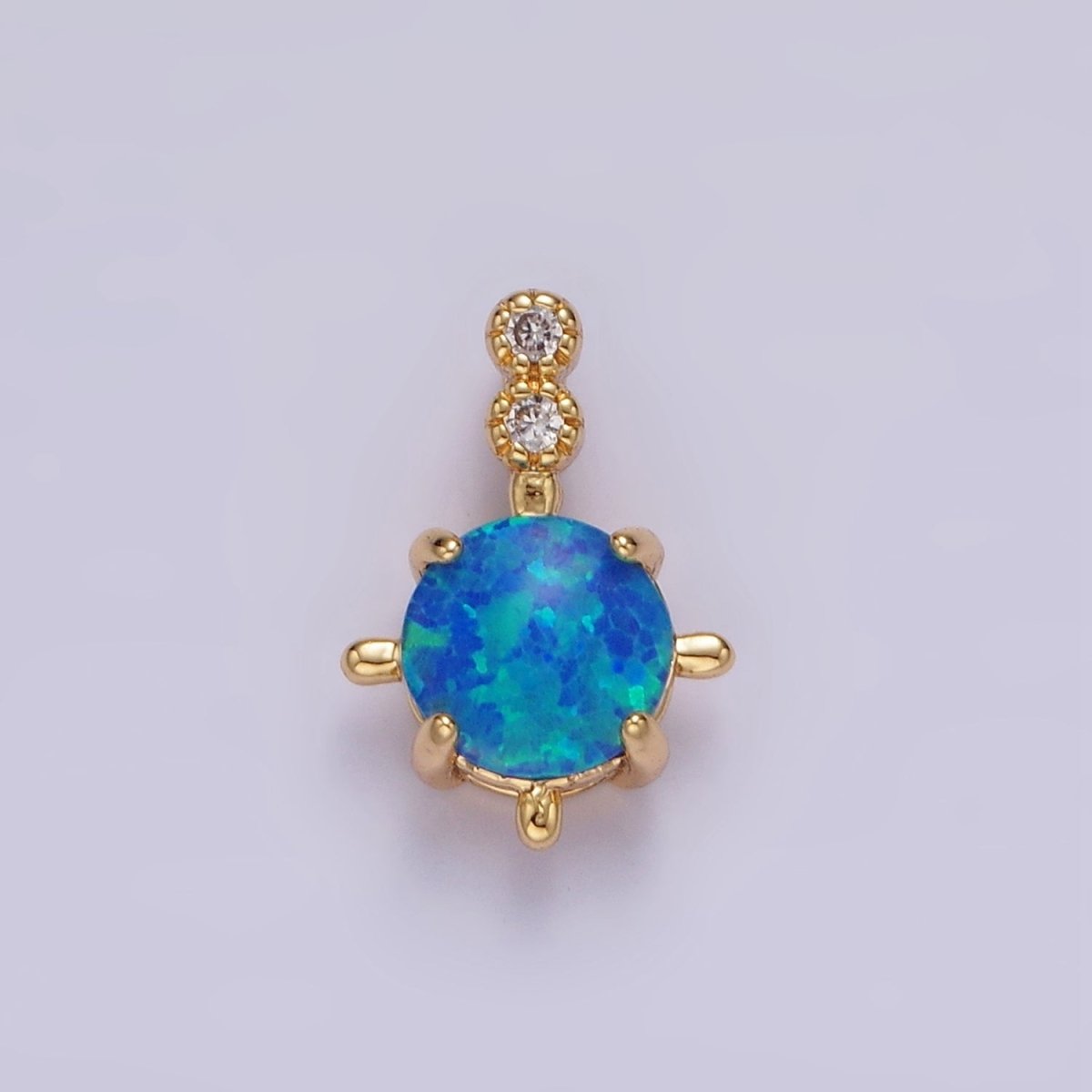 14K Gold Filled Blue Opal, White Opal Double CZ Round Bail Pendant in Silver & Gold | N1895 - N1897