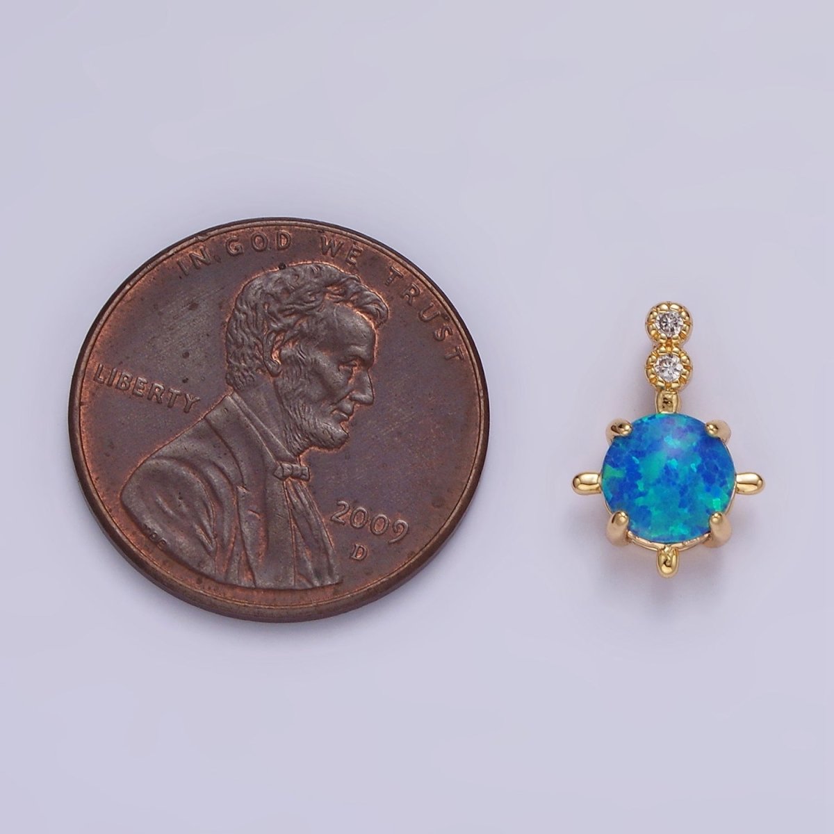 14K Gold Filled Blue Opal, White Opal Double CZ Round Bail Pendant in Silver & Gold | N1895 - N1897