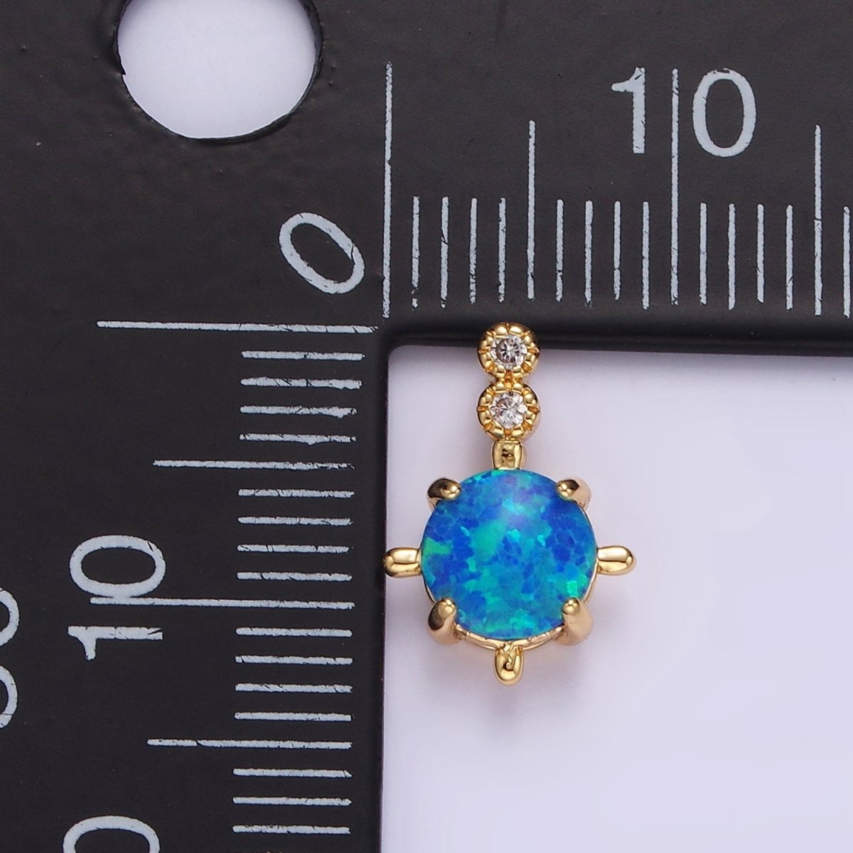 14K Gold Filled Blue Opal, White Opal Double CZ Round Bail Pendant in Silver & Gold | N1895 - N1897