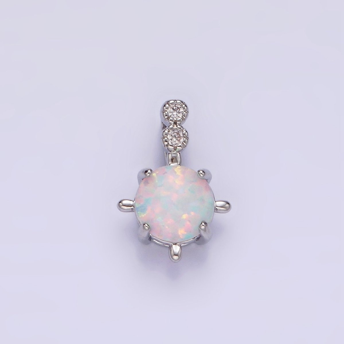 14K Gold Filled Blue Opal, White Opal Double CZ Round Bail Pendant in Silver & Gold | N1895 - N1897