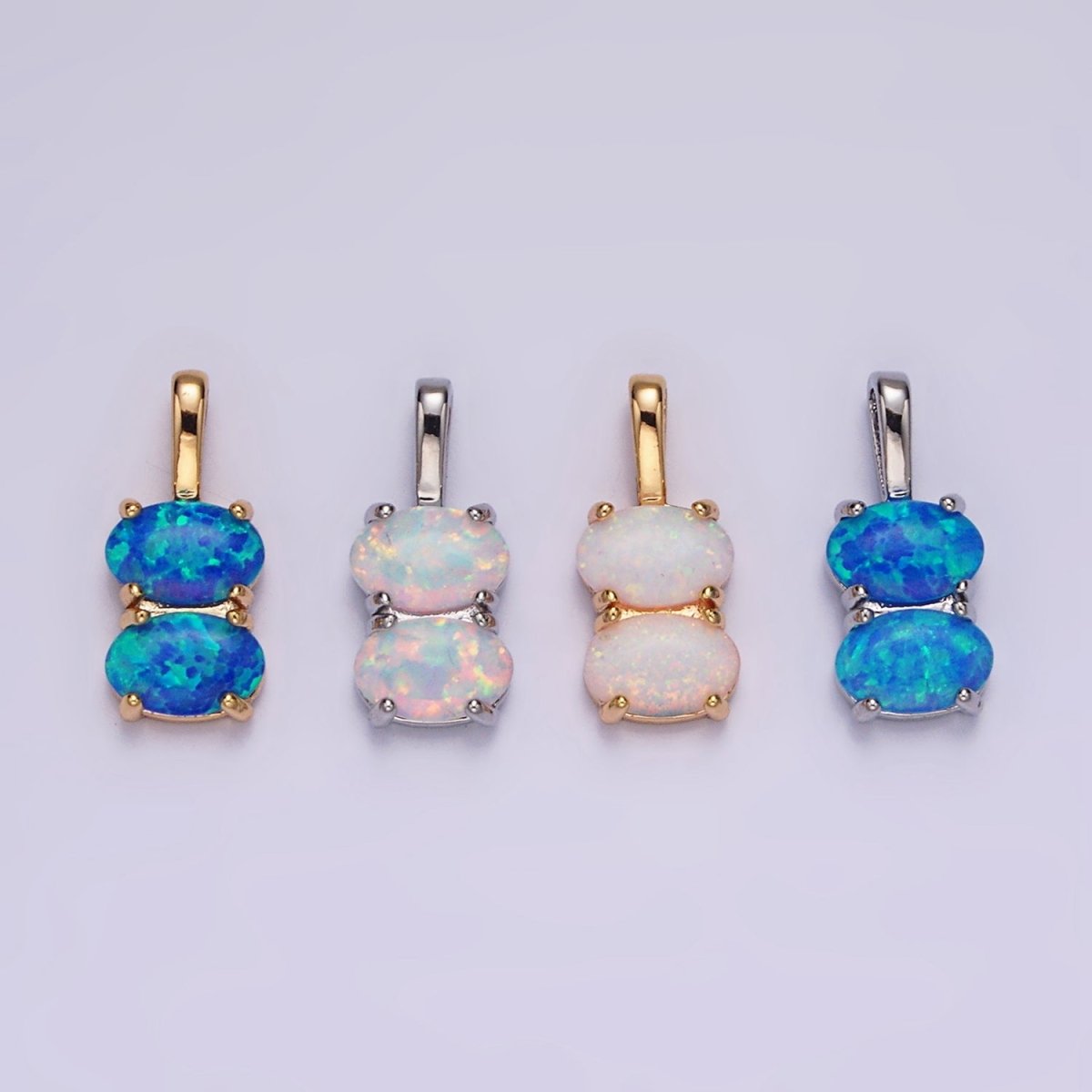 14K Gold Filled Blue Opal, White Opal Double Oval Pendant in Gold & Silver | N1899 - N1902