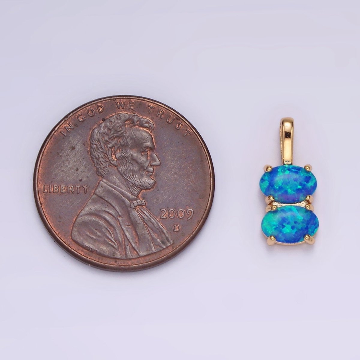 14K Gold Filled Blue Opal, White Opal Double Oval Pendant in Gold & Silver | N1899 - N1902