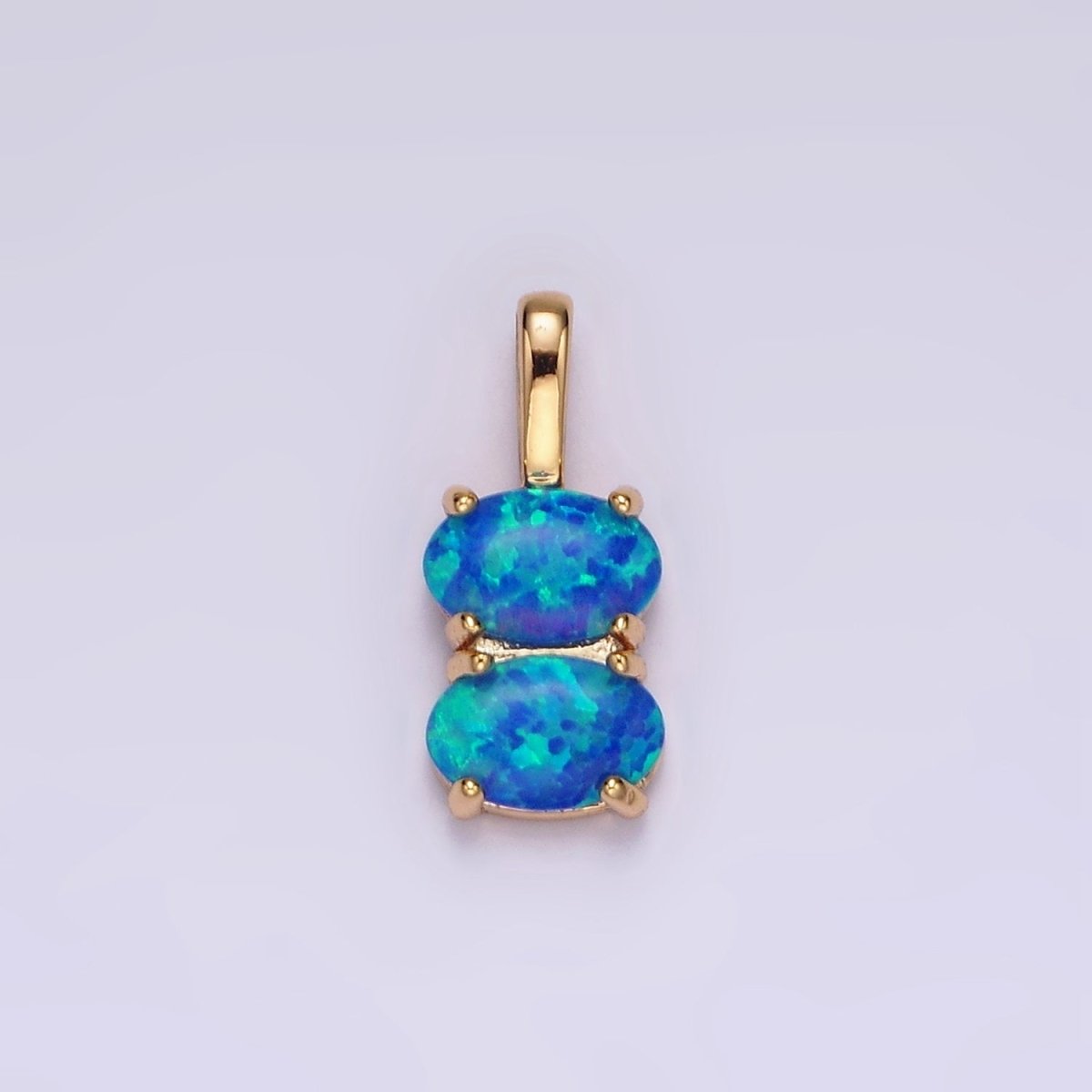 14K Gold Filled Blue Opal, White Opal Double Oval Pendant in Gold & Silver | N1899 - N1902
