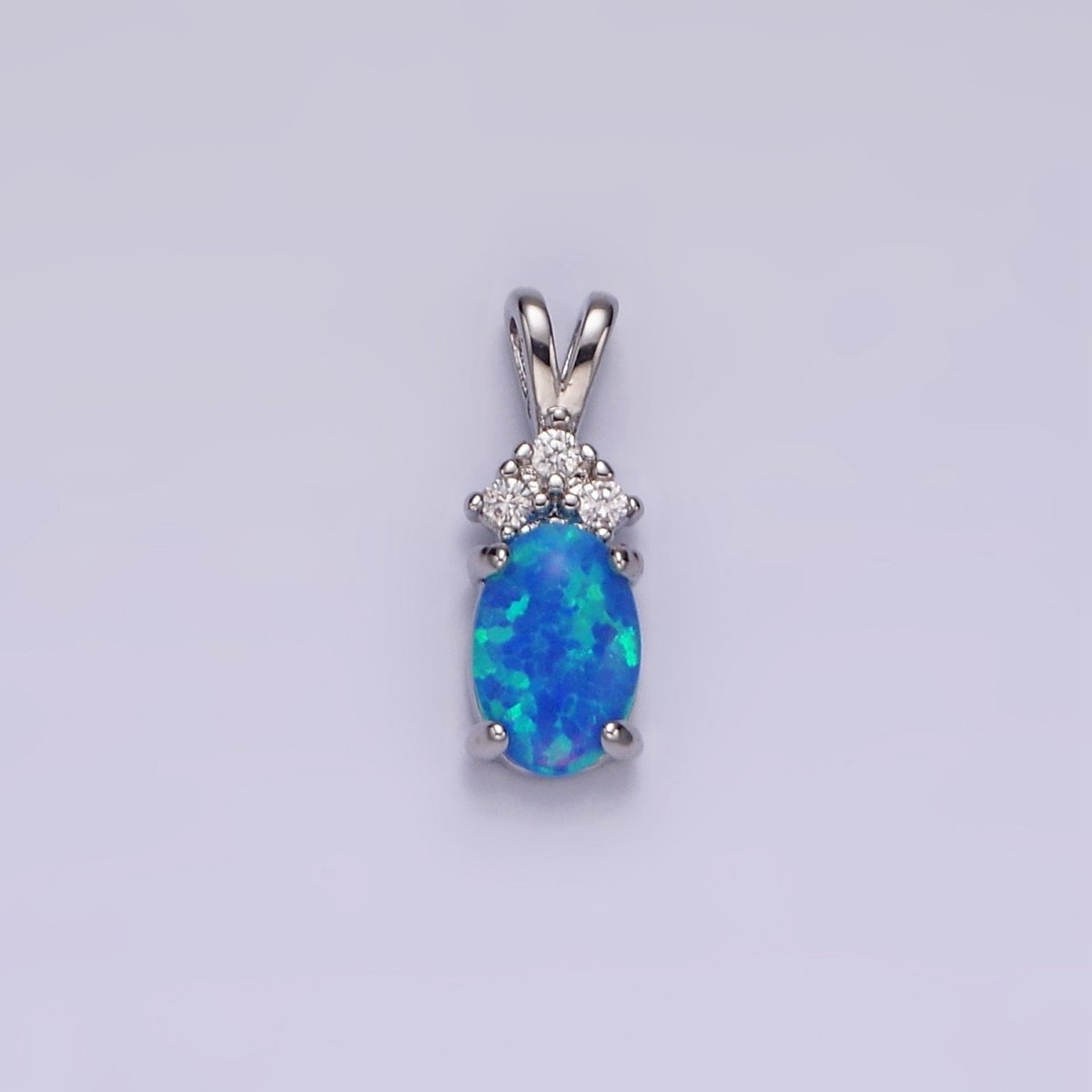 14K Gold Filled Blue Opal, White Opal Oval Triple CZ Double Band Bail Pendant in Silver & Gold | N1903 - N1906