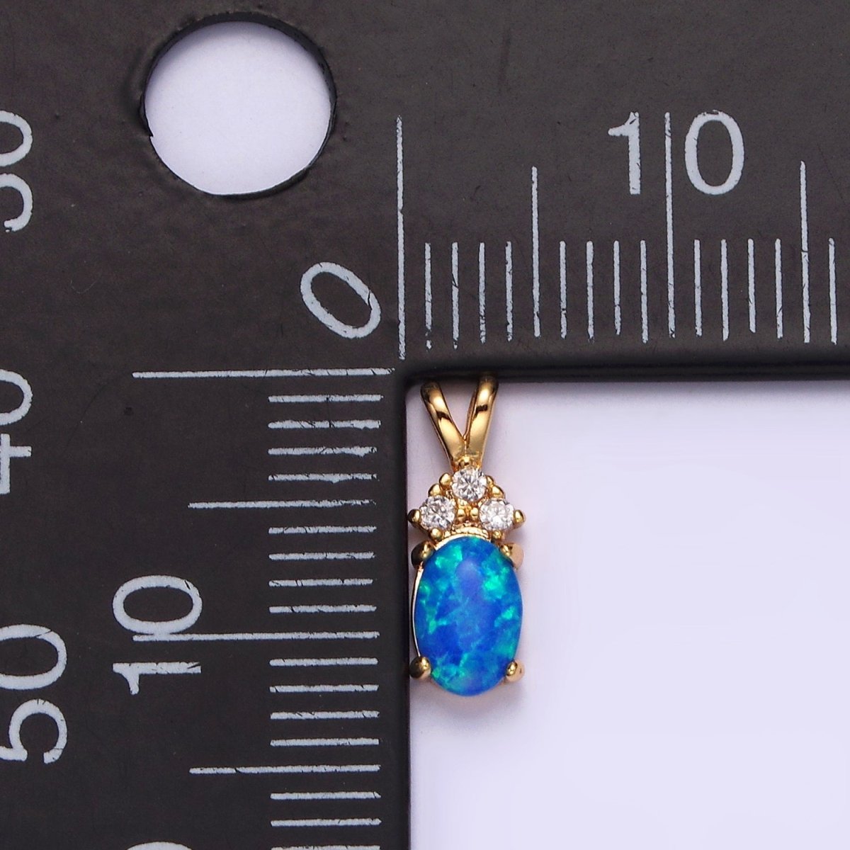 14K Gold Filled Blue Opal, White Opal Oval Triple CZ Double Band Bail Pendant in Silver & Gold | N1903 - N1906