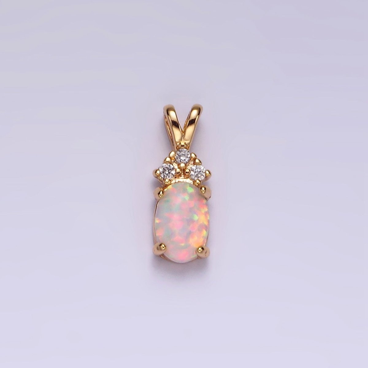 14K Gold Filled Blue Opal, White Opal Oval Triple CZ Double Band Bail Pendant in Silver & Gold | N1903 - N1906