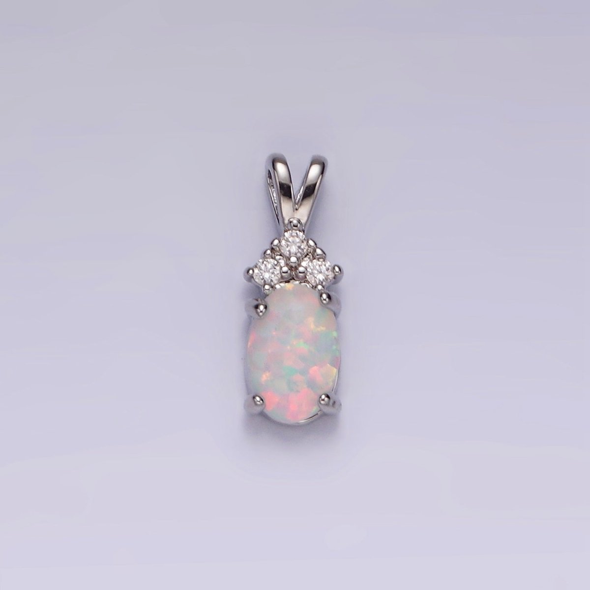 14K Gold Filled Blue Opal, White Opal Oval Triple CZ Double Band Bail Pendant in Silver & Gold | N1903 - N1906