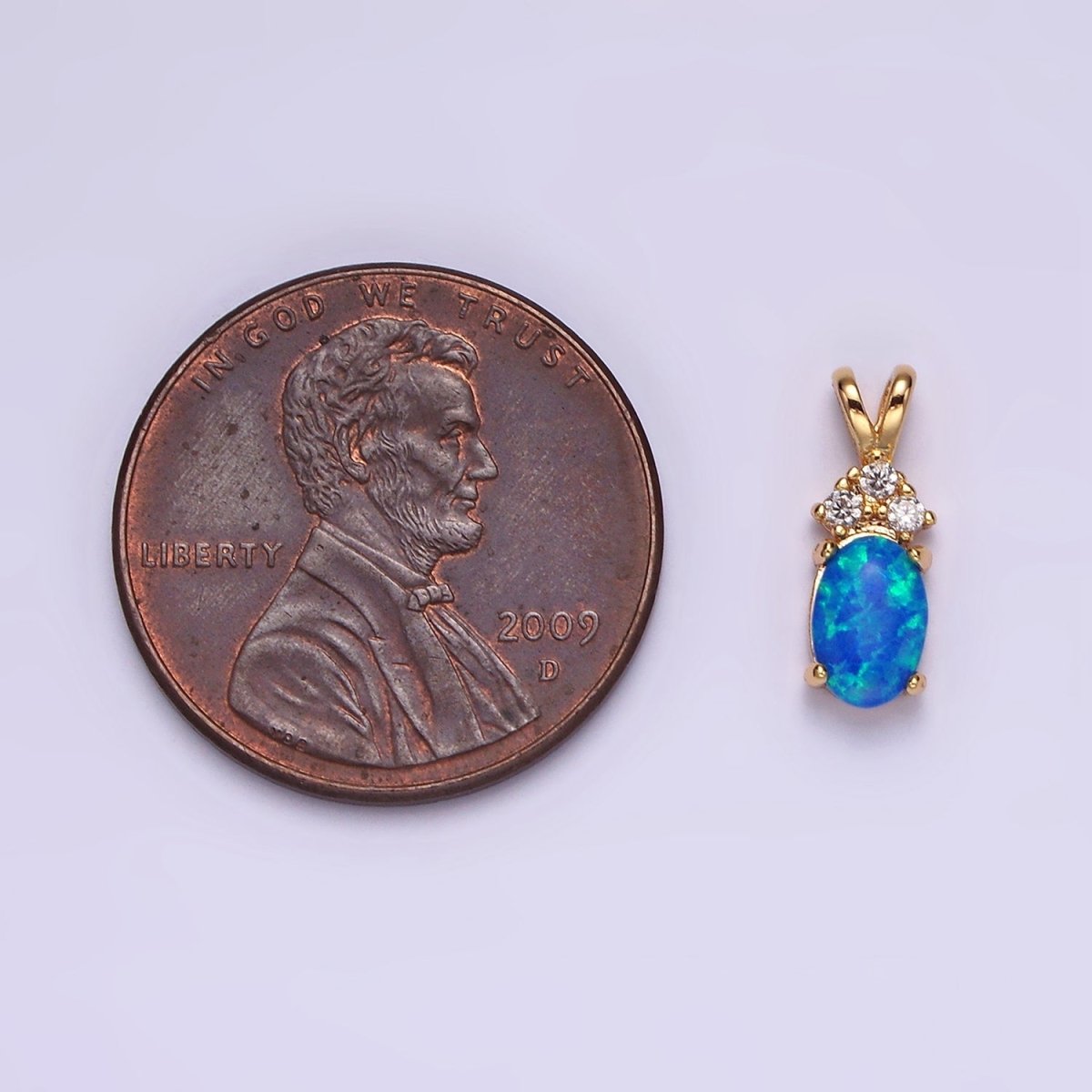 14K Gold Filled Blue Opal, White Opal Oval Triple CZ Double Band Bail Pendant in Silver & Gold | N1903 - N1906