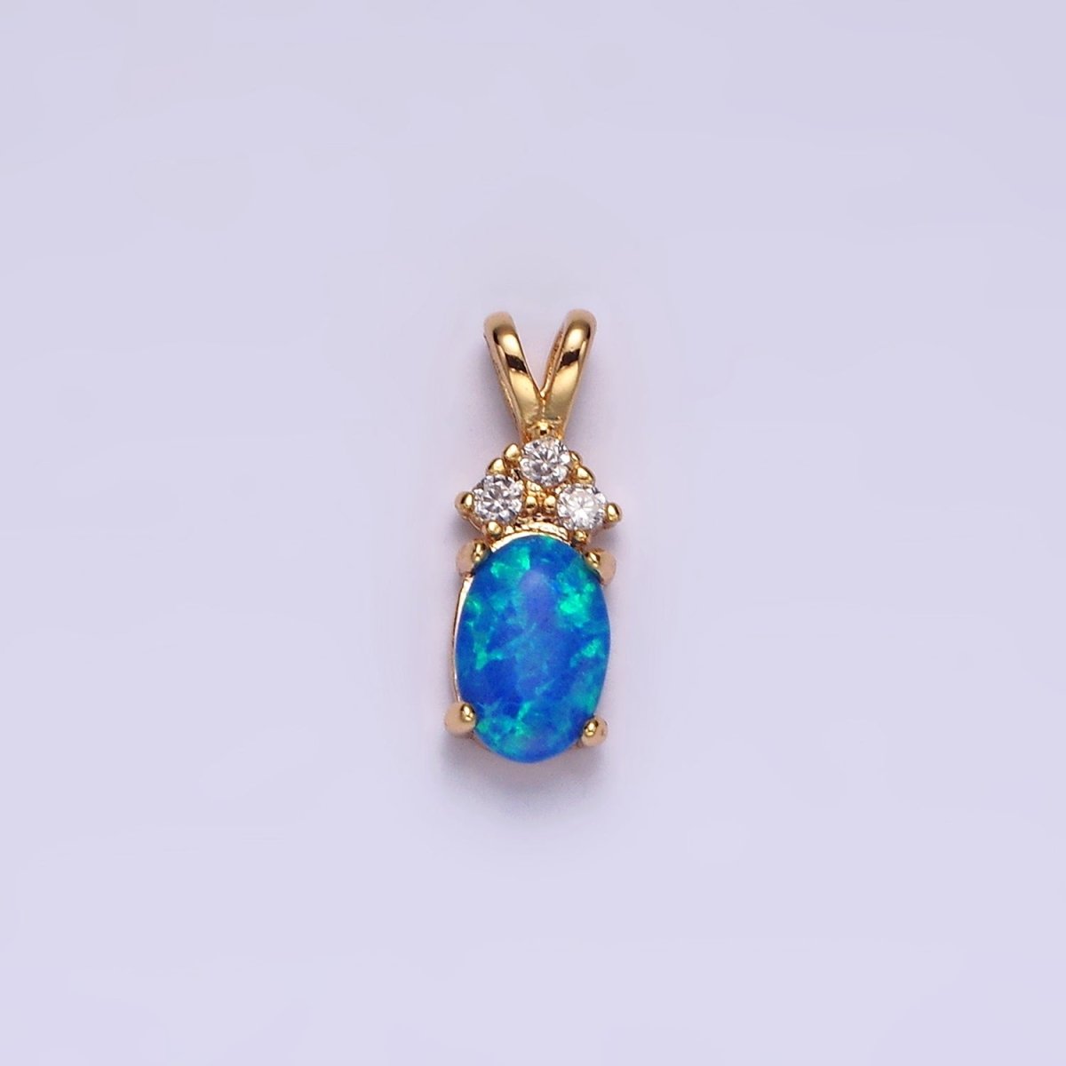 14K Gold Filled Blue Opal, White Opal Oval Triple CZ Double Band Bail Pendant in Silver & Gold | N1903 - N1906