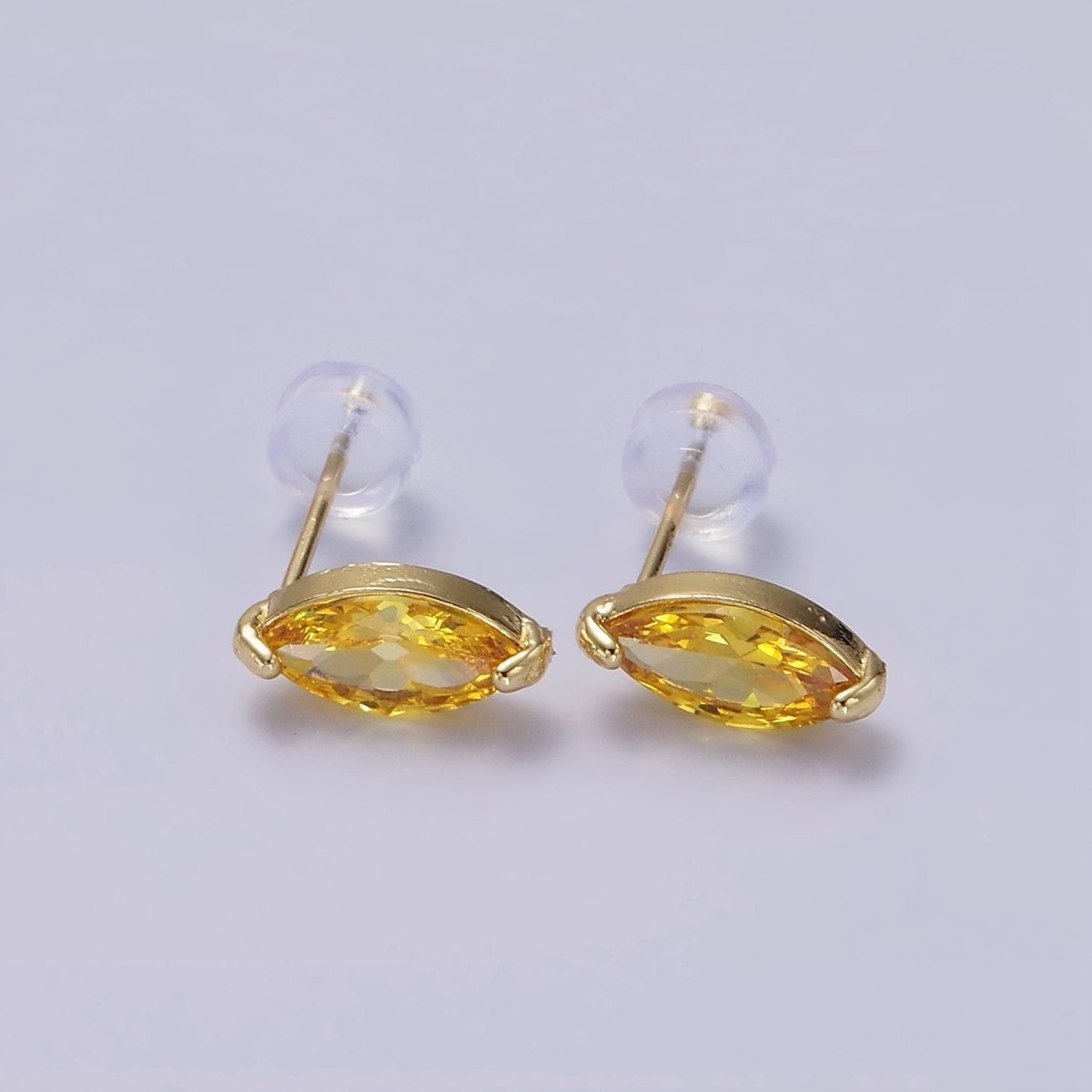 14K Gold Filled Blue, Purple, Olive, White, Green, Clear, Red, Fuchsia, Vermilion, Yellow Marquise Stud Earrings | AE695 - AE704