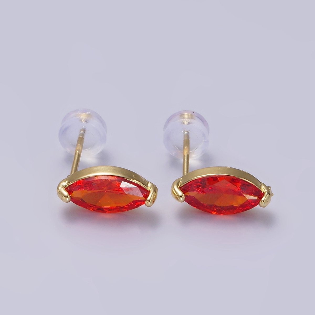 14K Gold Filled Blue, Purple, Olive, White, Green, Clear, Red, Fuchsia, Vermilion, Yellow Marquise Stud Earrings | AE695 - AE704