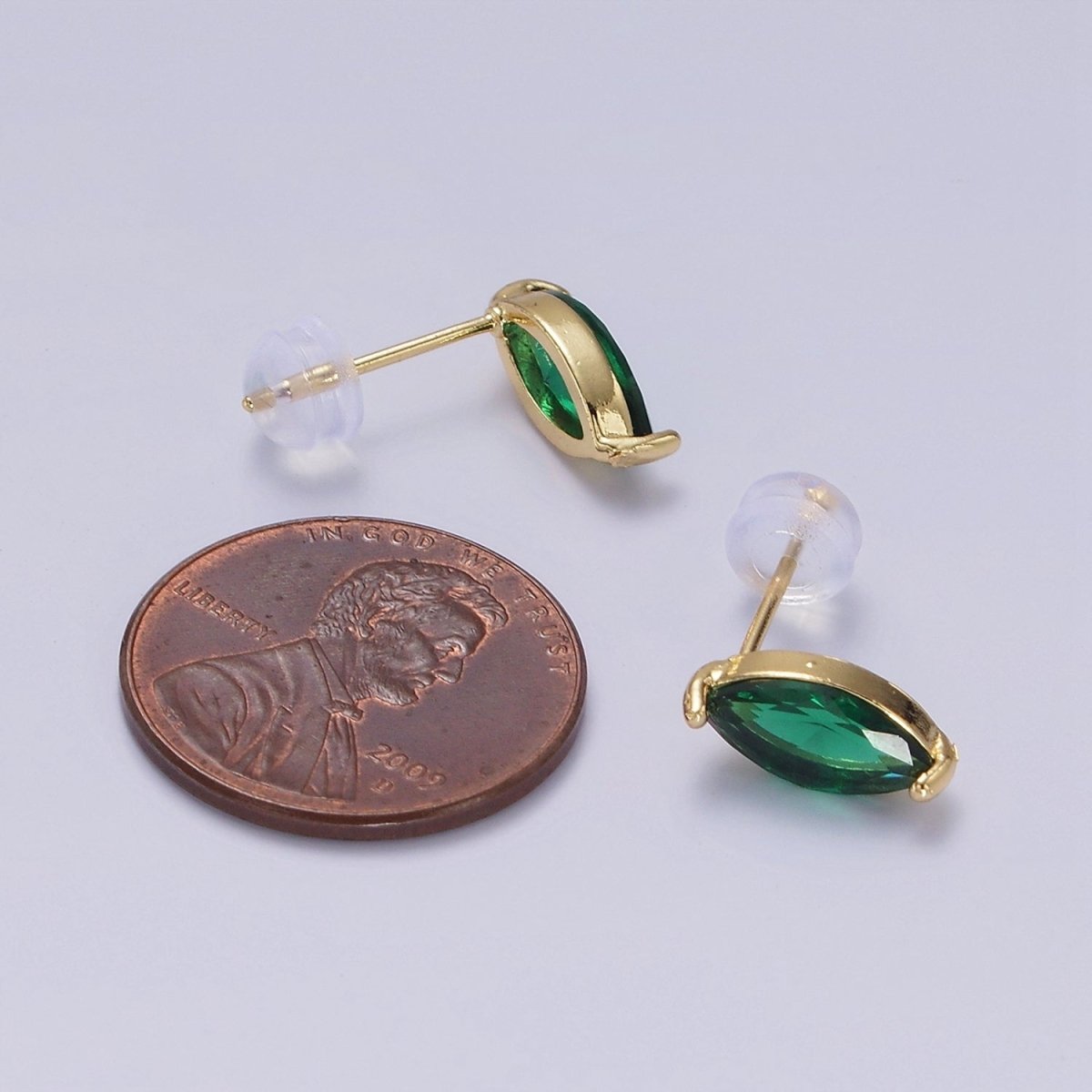 14K Gold Filled Blue, Purple, Olive, White, Green, Clear, Red, Fuchsia, Vermilion, Yellow Marquise Stud Earrings | AE695 - AE704