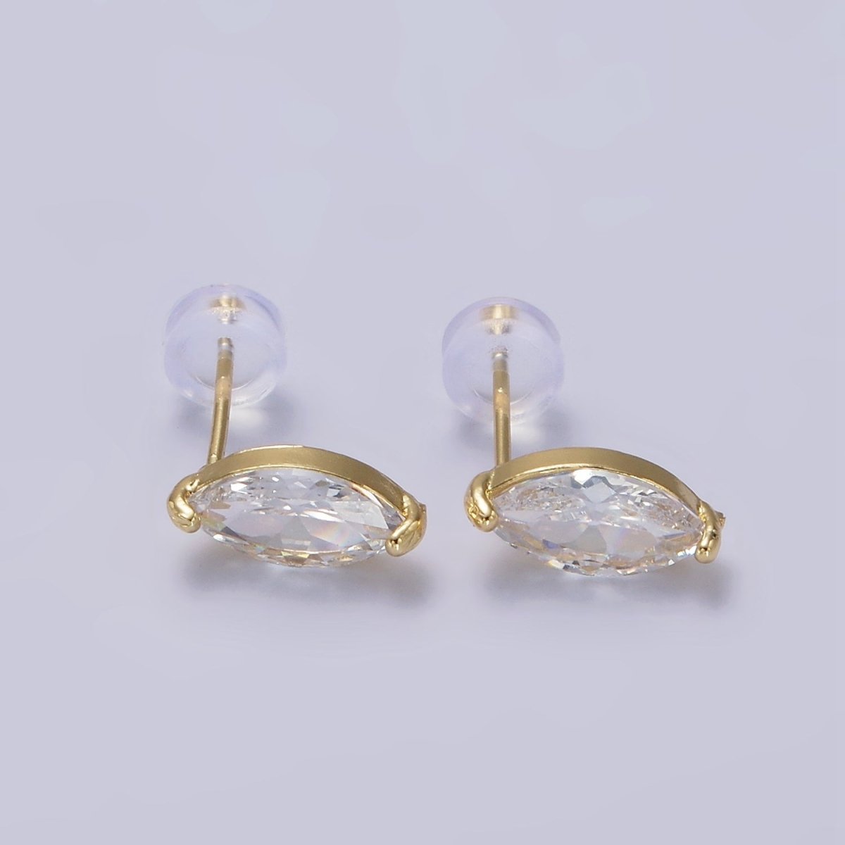 14K Gold Filled Blue, Purple, Olive, White, Green, Clear, Red, Fuchsia, Vermilion, Yellow Marquise Stud Earrings | AE695 - AE704