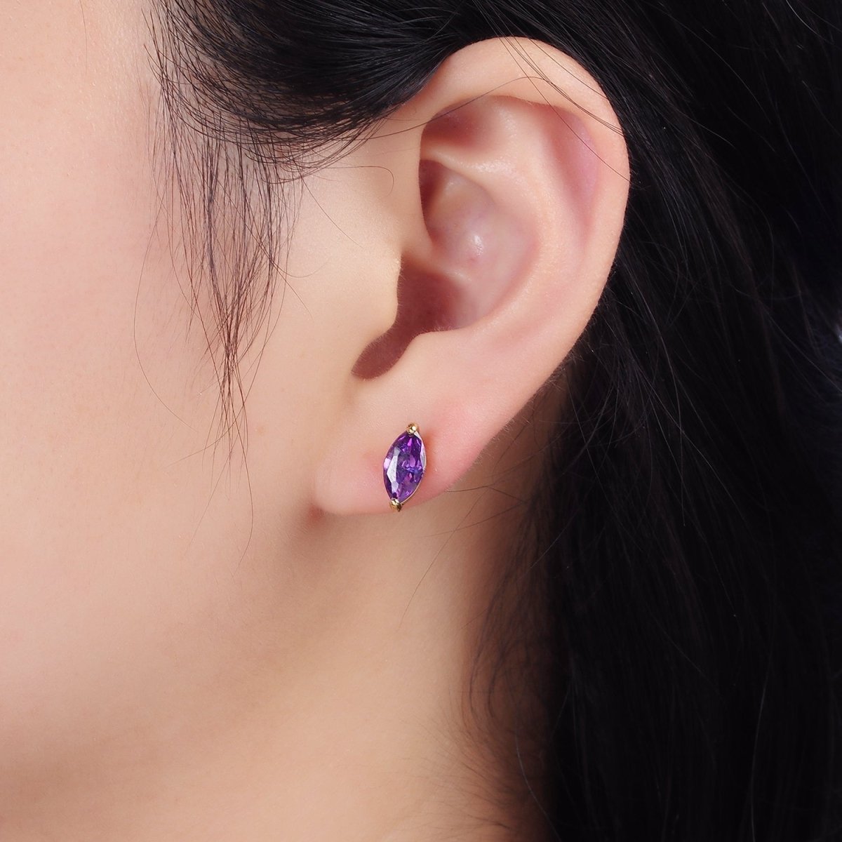 14K Gold Filled Blue, Purple, Olive, White, Green, Clear, Red, Fuchsia, Vermilion, Yellow Marquise Stud Earrings | AE695 - AE704