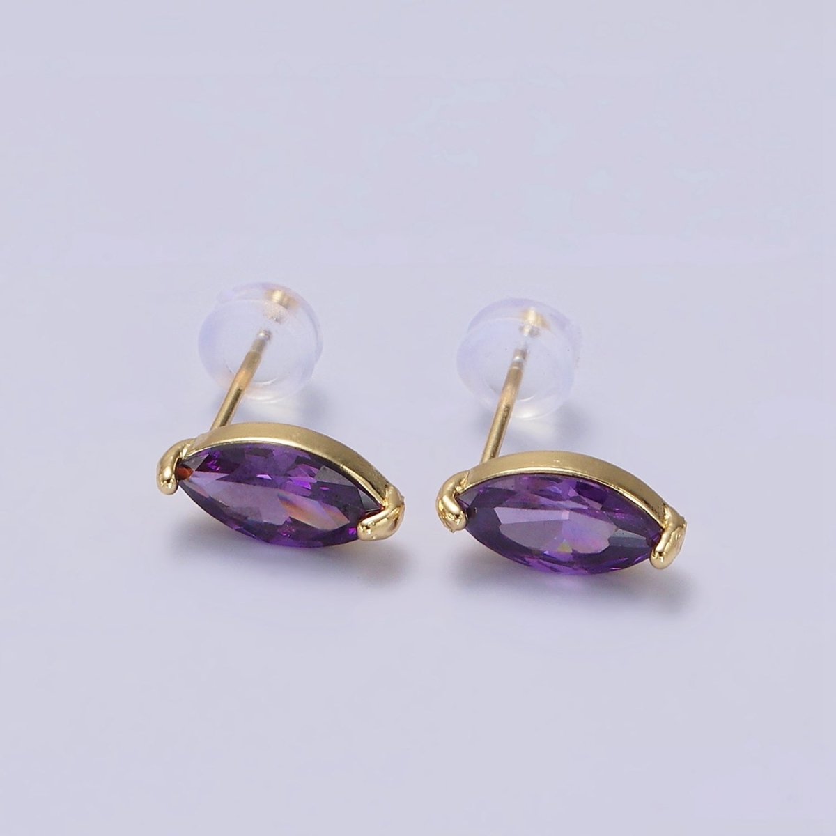 14K Gold Filled Blue, Purple, Olive, White, Green, Clear, Red, Fuchsia, Vermilion, Yellow Marquise Stud Earrings | AE695 - AE704