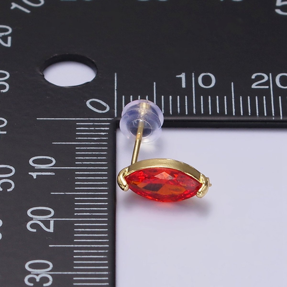 14K Gold Filled Blue, Purple, Olive, White, Green, Clear, Red, Fuchsia, Vermilion, Yellow Marquise Stud Earrings | AE695 - AE704