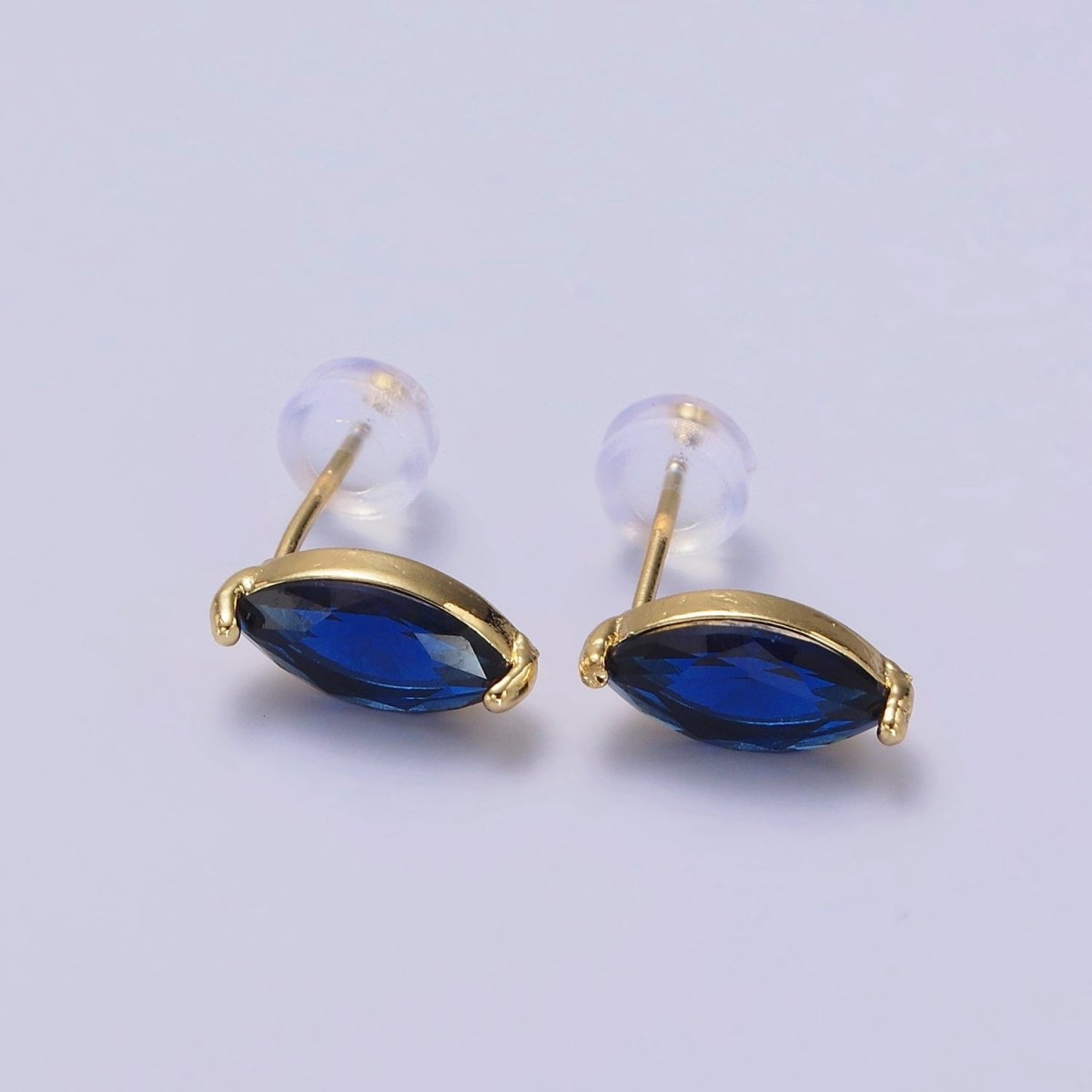 14K Gold Filled Blue, Purple, Olive, White, Green, Clear, Red, Fuchsia, Vermilion, Yellow Marquise Stud Earrings | AE695 - AE704