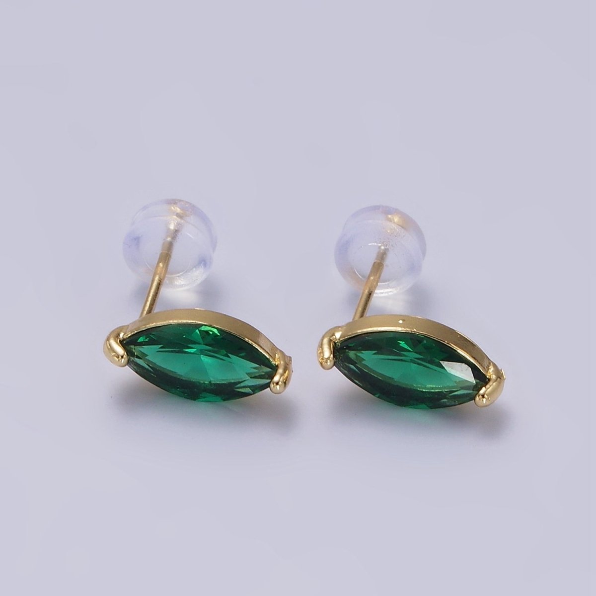 14K Gold Filled Blue, Purple, Olive, White, Green, Clear, Red, Fuchsia, Vermilion, Yellow Marquise Stud Earrings | AE695 - AE704