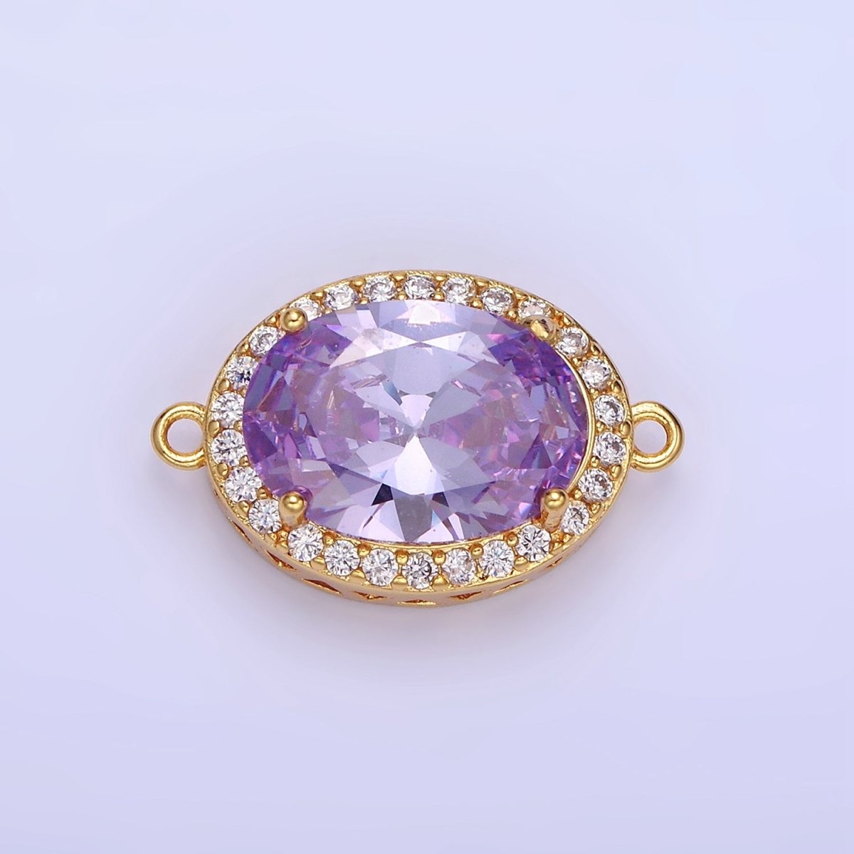 14K Gold Filled Blue, Purple, Pink, Red, Green, Orange, Blue, Olive Green CZ Micro Paved Oval Connector | G-379-G-382