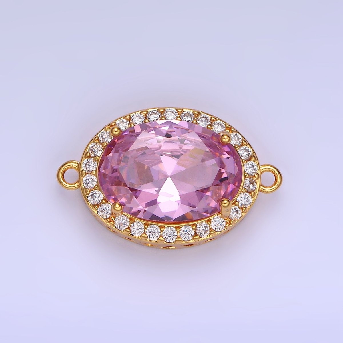 14K Gold Filled Blue, Purple, Pink, Red, Green, Orange, Blue, Olive Green CZ Micro Paved Oval Connector | G-379-G-382