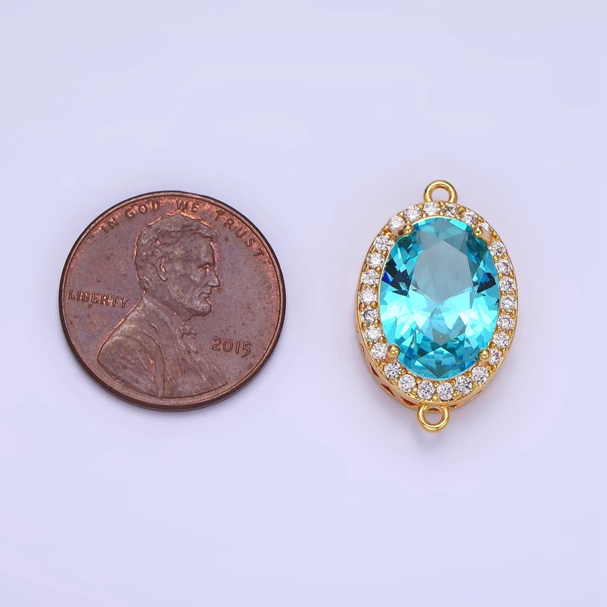 14K Gold Filled Blue, Purple, Pink, Red, Green, Orange, Blue, Olive Green CZ Micro Paved Oval Connector | G-379-G-382