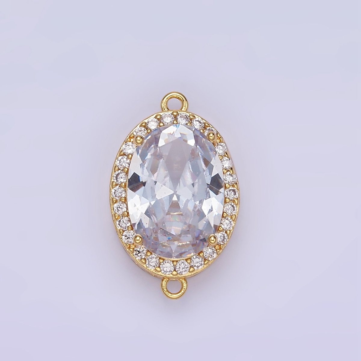 14K Gold Filled Blue, Purple, Pink, Red, Green, Orange, Blue, Olive Green CZ Micro Paved Oval Connector | G-379-G-382