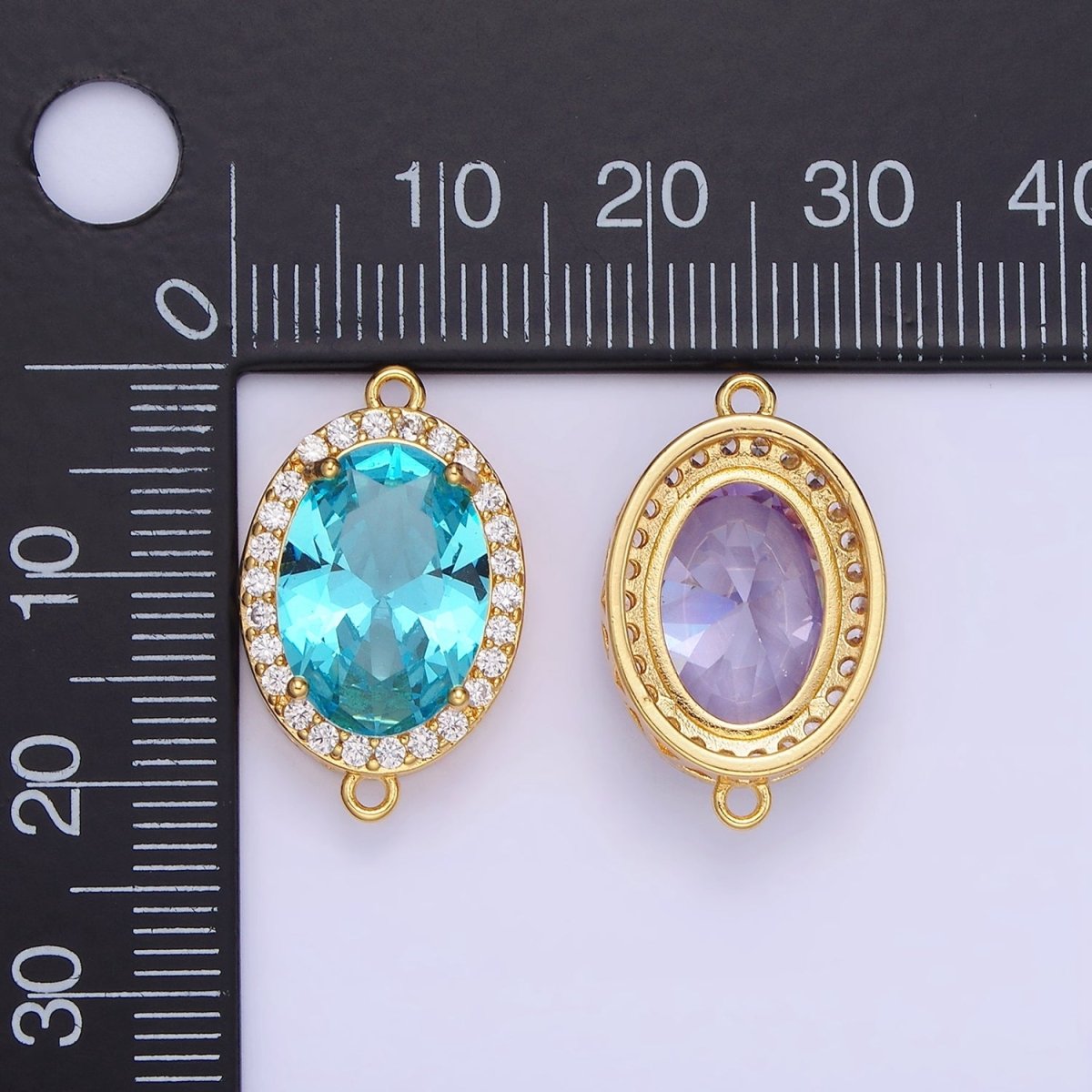 14K Gold Filled Blue, Purple, Pink, Red, Green, Orange, Blue, Olive Green CZ Micro Paved Oval Connector | G-379-G-382