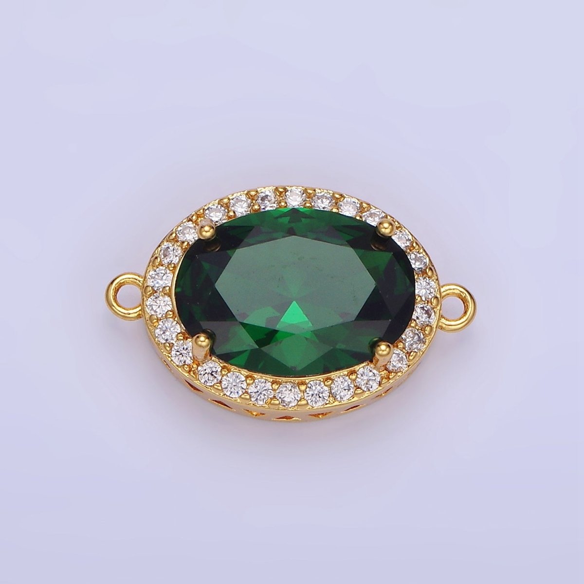 14K Gold Filled Blue, Purple, Pink, Red, Green, Orange, Blue, Olive Green CZ Micro Paved Oval Connector | G-379-G-382