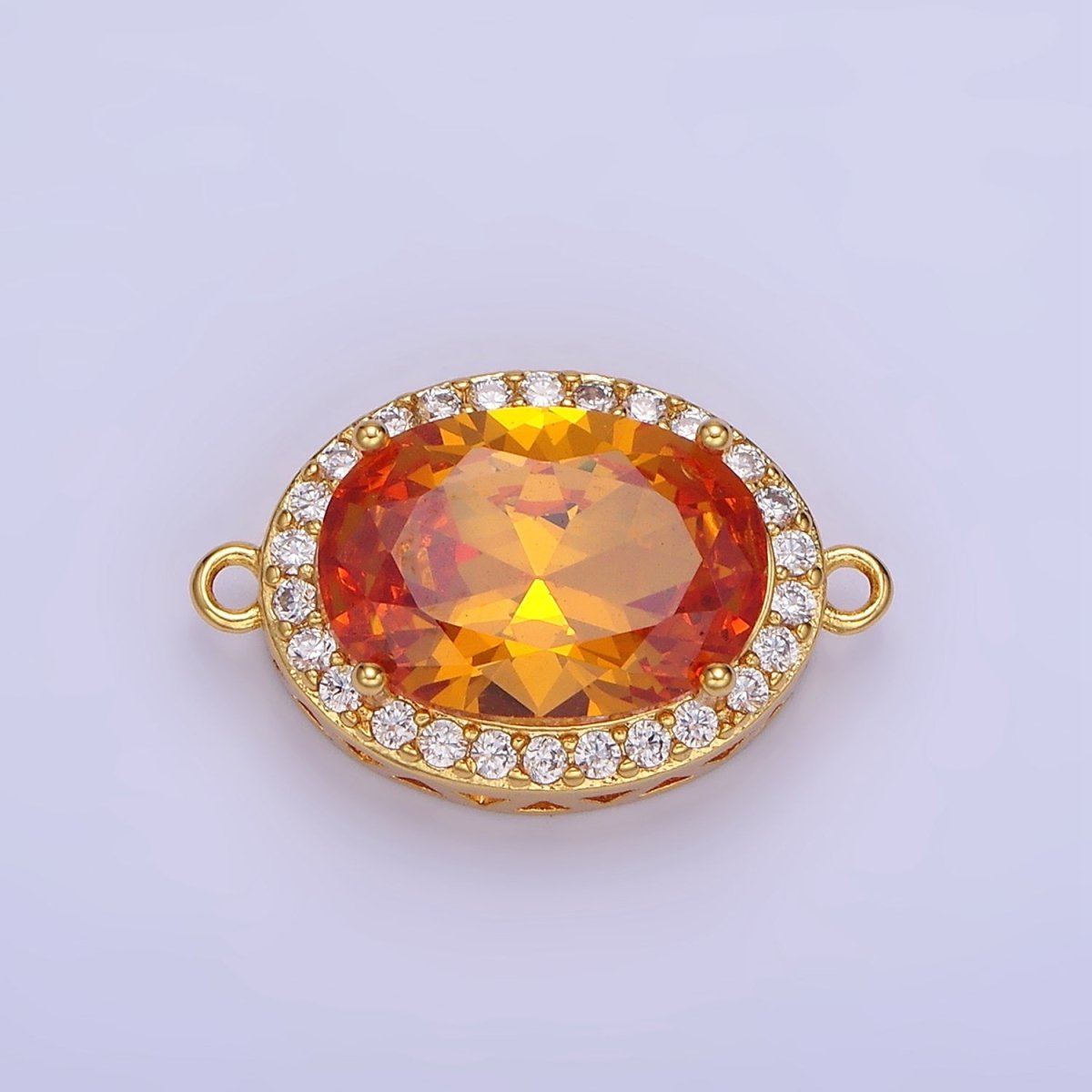 14K Gold Filled Blue, Purple, Pink, Red, Green, Orange, Blue, Olive Green CZ Micro Paved Oval Connector | G-379-G-382