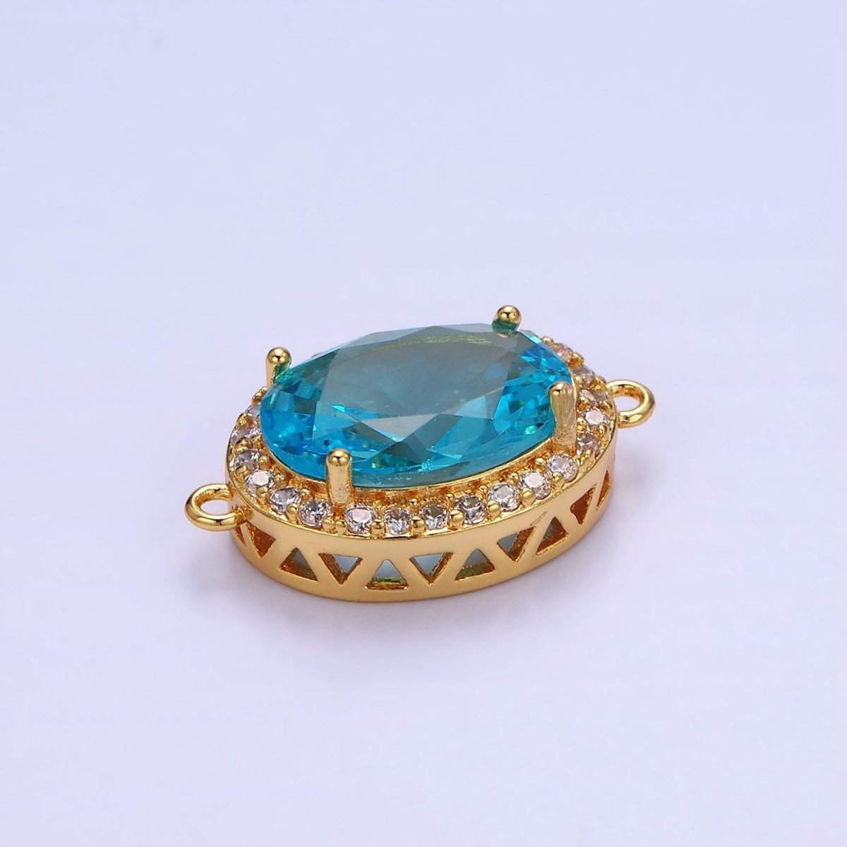 14K Gold Filled Blue, Purple, Pink, Red, Green, Orange, Blue, Olive Green CZ Micro Paved Oval Connector | G-379-G-382