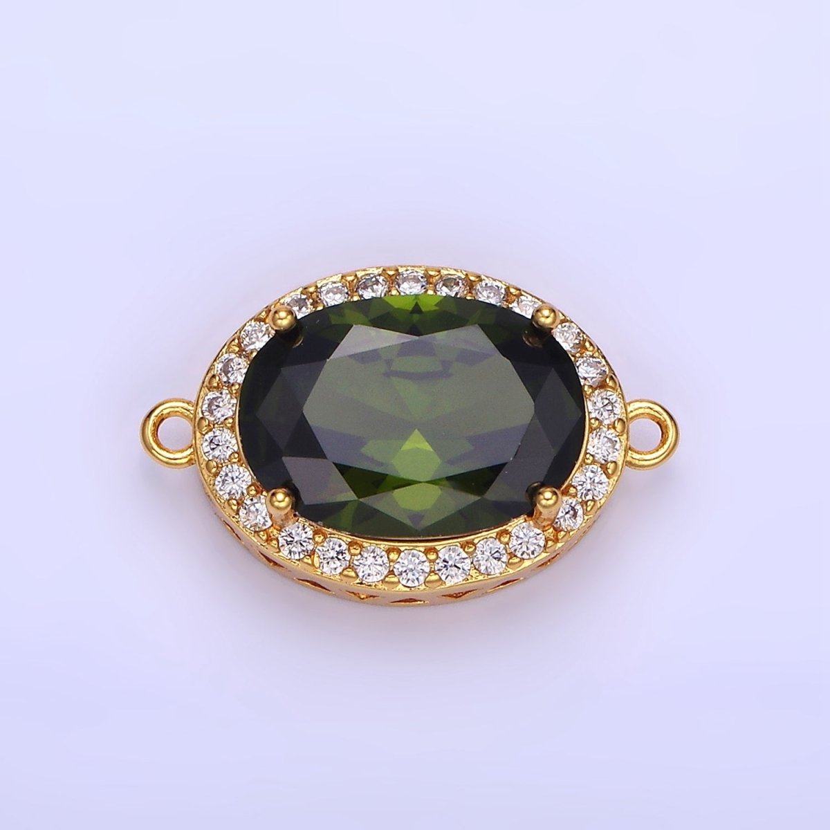 14K Gold Filled Blue, Purple, Pink, Red, Green, Orange, Blue, Olive Green CZ Micro Paved Oval Connector | G-379-G-382