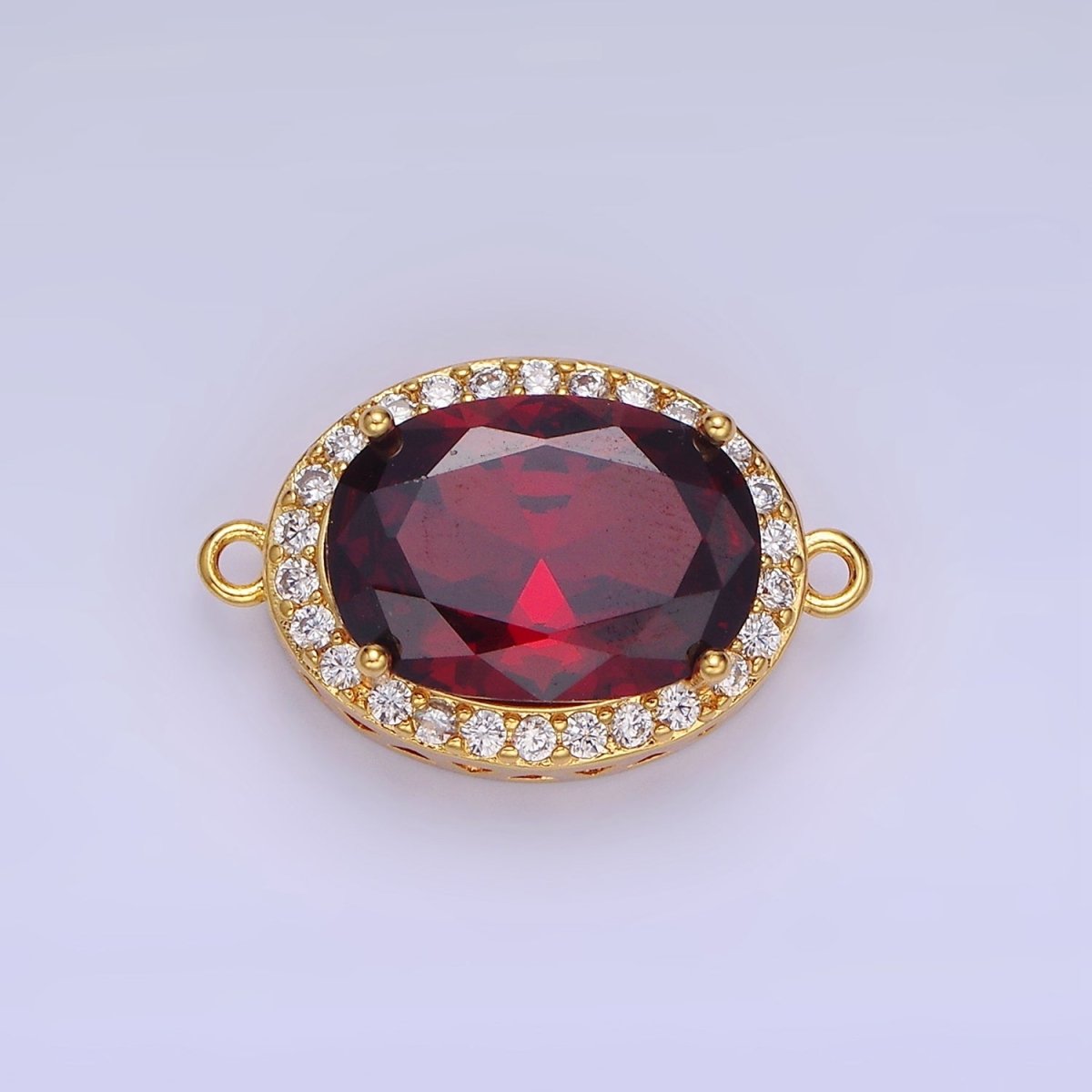 14K Gold Filled Blue, Purple, Pink, Red, Green, Orange, Blue, Olive Green CZ Micro Paved Oval Connector | G-379-G-382