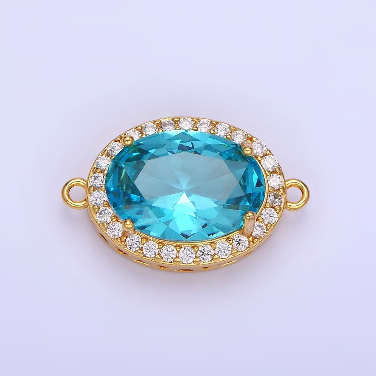 14K Gold Filled Blue, Purple, Pink, Red, Green, Orange, Blue, Olive Green CZ Micro Paved Oval Connector | G-379-G-382