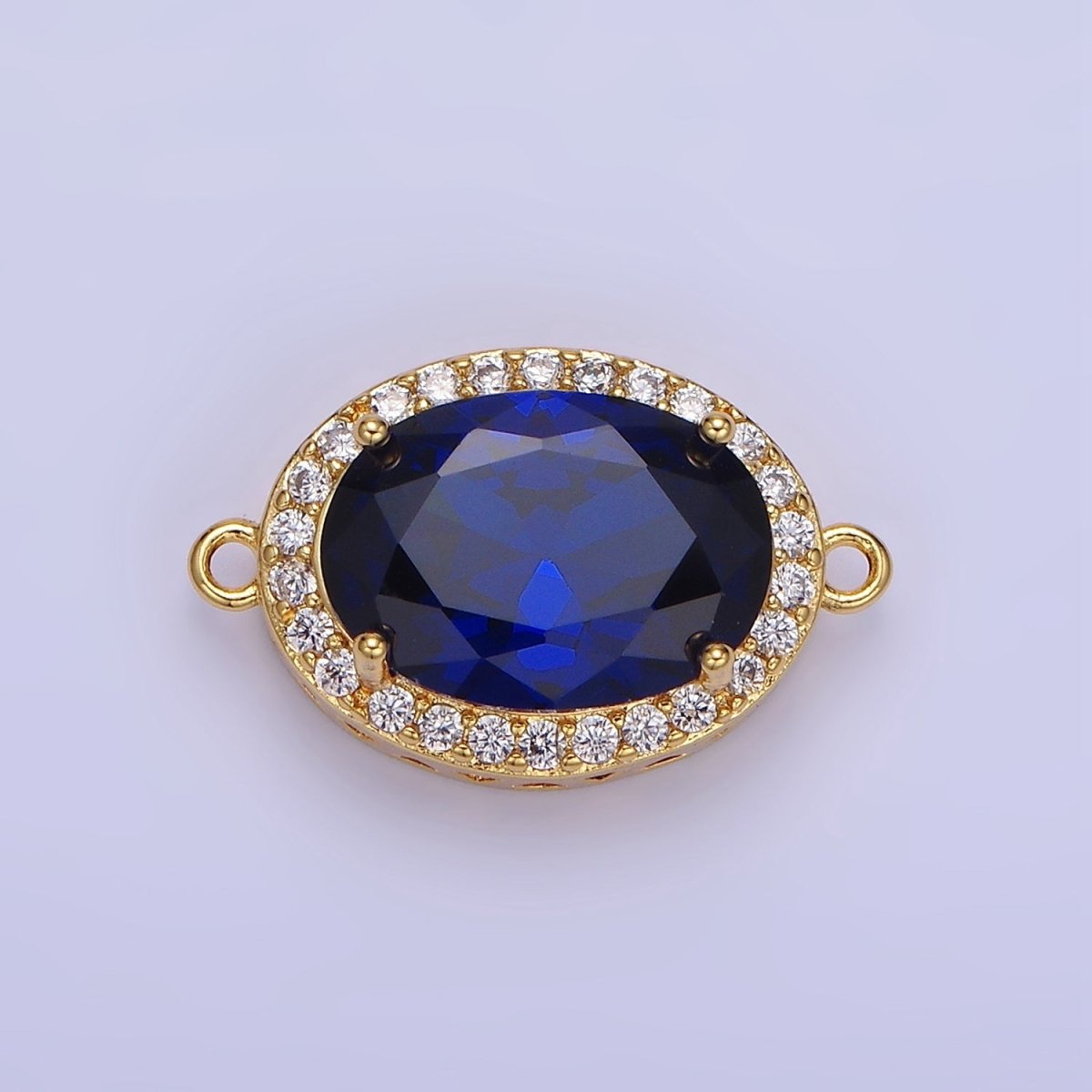 14K Gold Filled Blue, Purple, Pink, Red, Green, Orange, Blue, Olive Green CZ Micro Paved Oval Connector | G-379-G-382