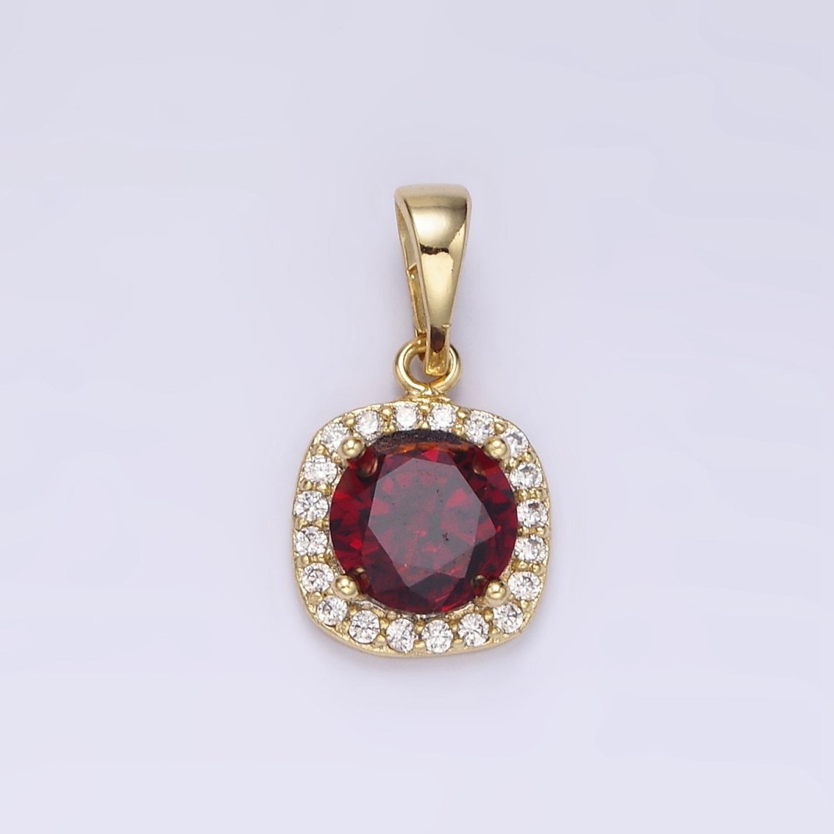 14K Gold Filled Blue, Red CZ Rounded Square Micro Paved Pendant | AA721 AA722