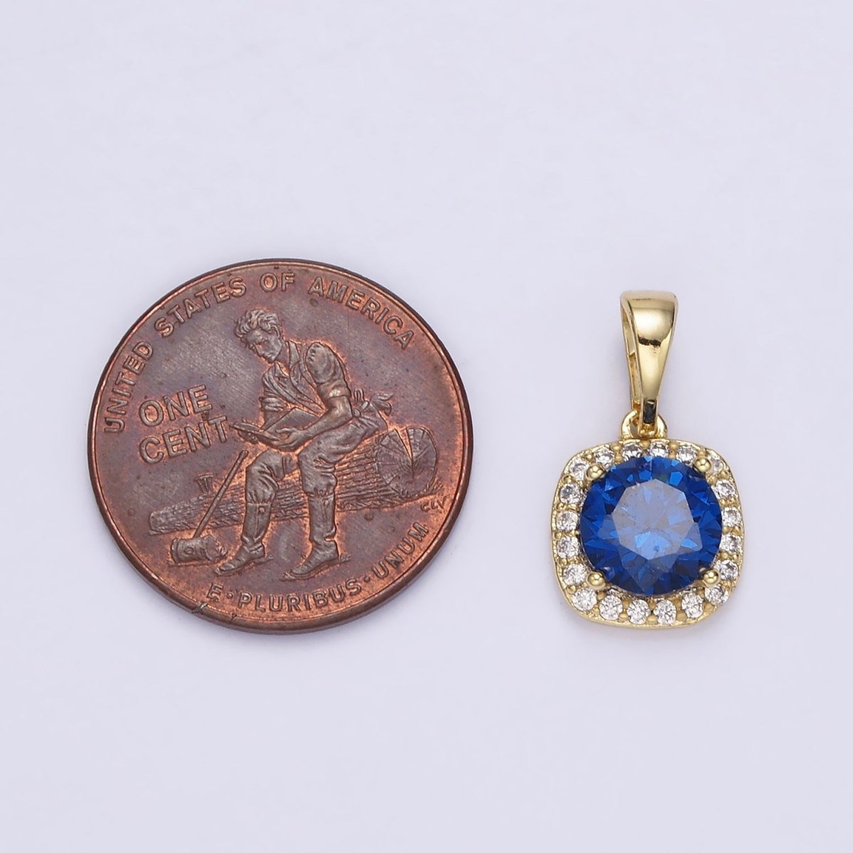 14K Gold Filled Blue, Red CZ Rounded Square Micro Paved Pendant | AA721 AA722