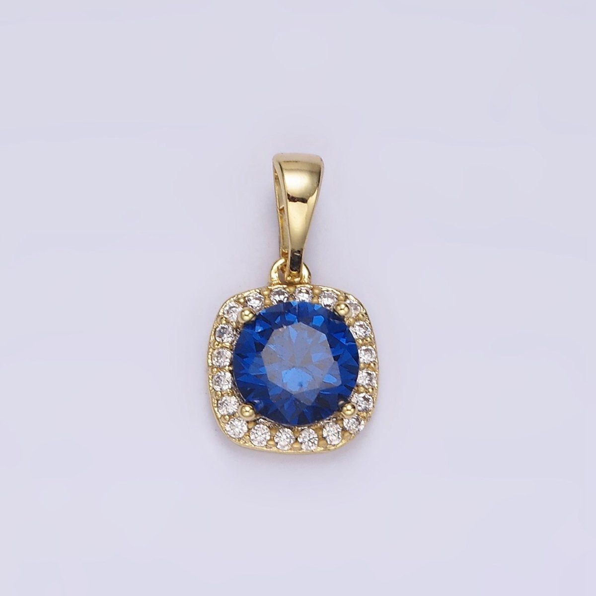 14K Gold Filled Blue, Red CZ Rounded Square Micro Paved Pendant | AA721 AA722