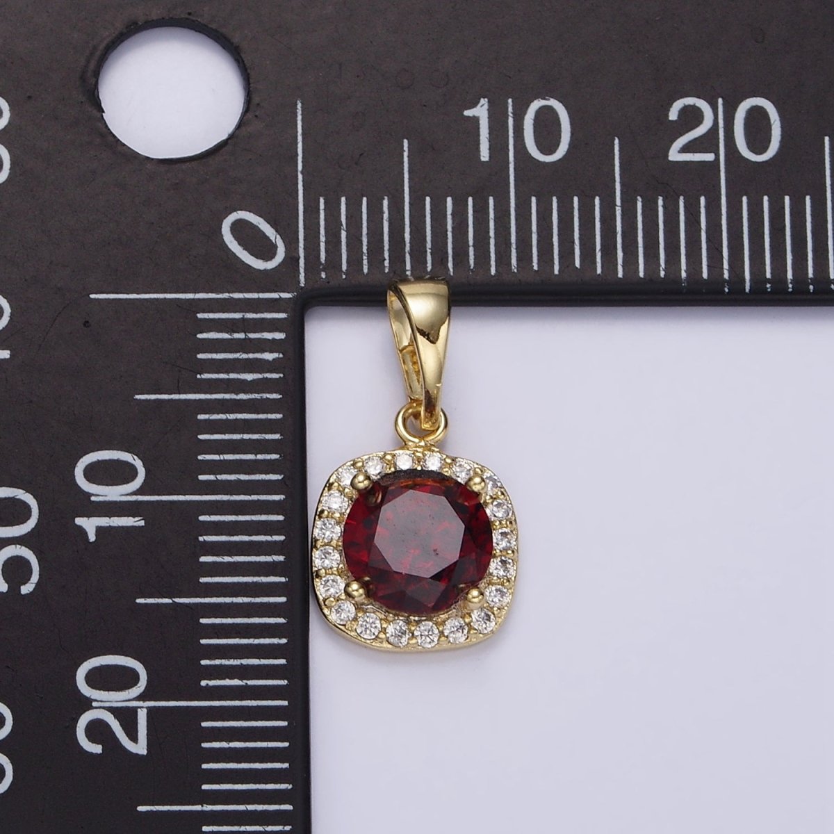 14K Gold Filled Blue, Red CZ Rounded Square Micro Paved Pendant | AA721 AA722