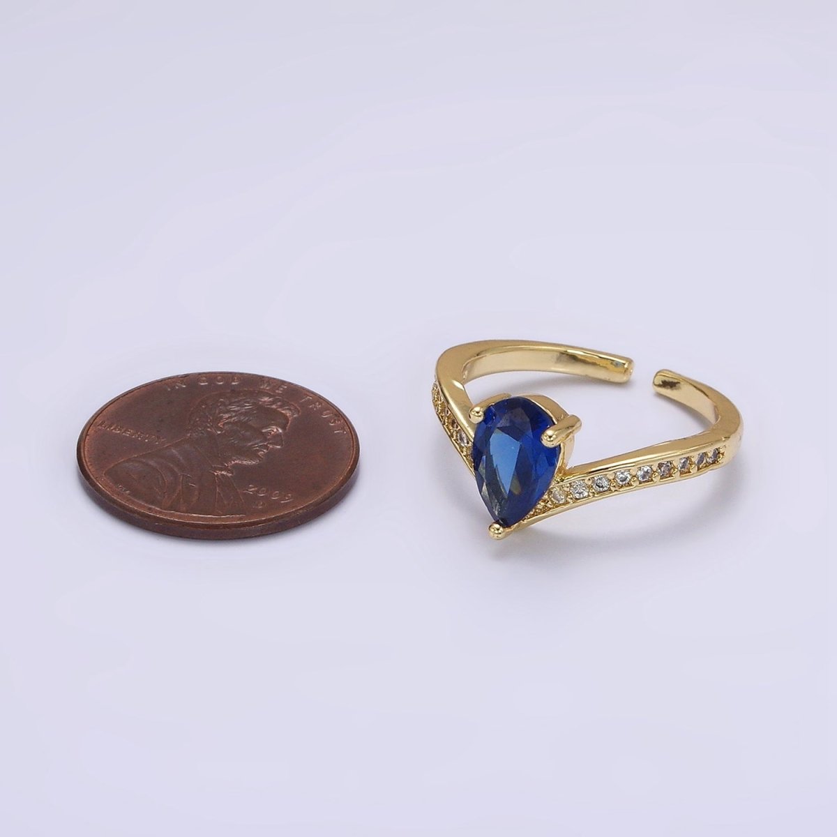 14K Gold Filled Blue Teardrop Micro Paved Chevron Ring in Gold & Silver | O1032 O1033