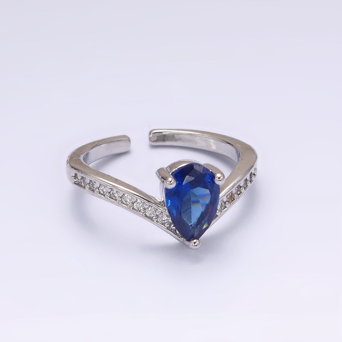 14K Gold Filled Blue Teardrop Micro Paved Chevron Ring in Gold & Silver | O1032 O1033