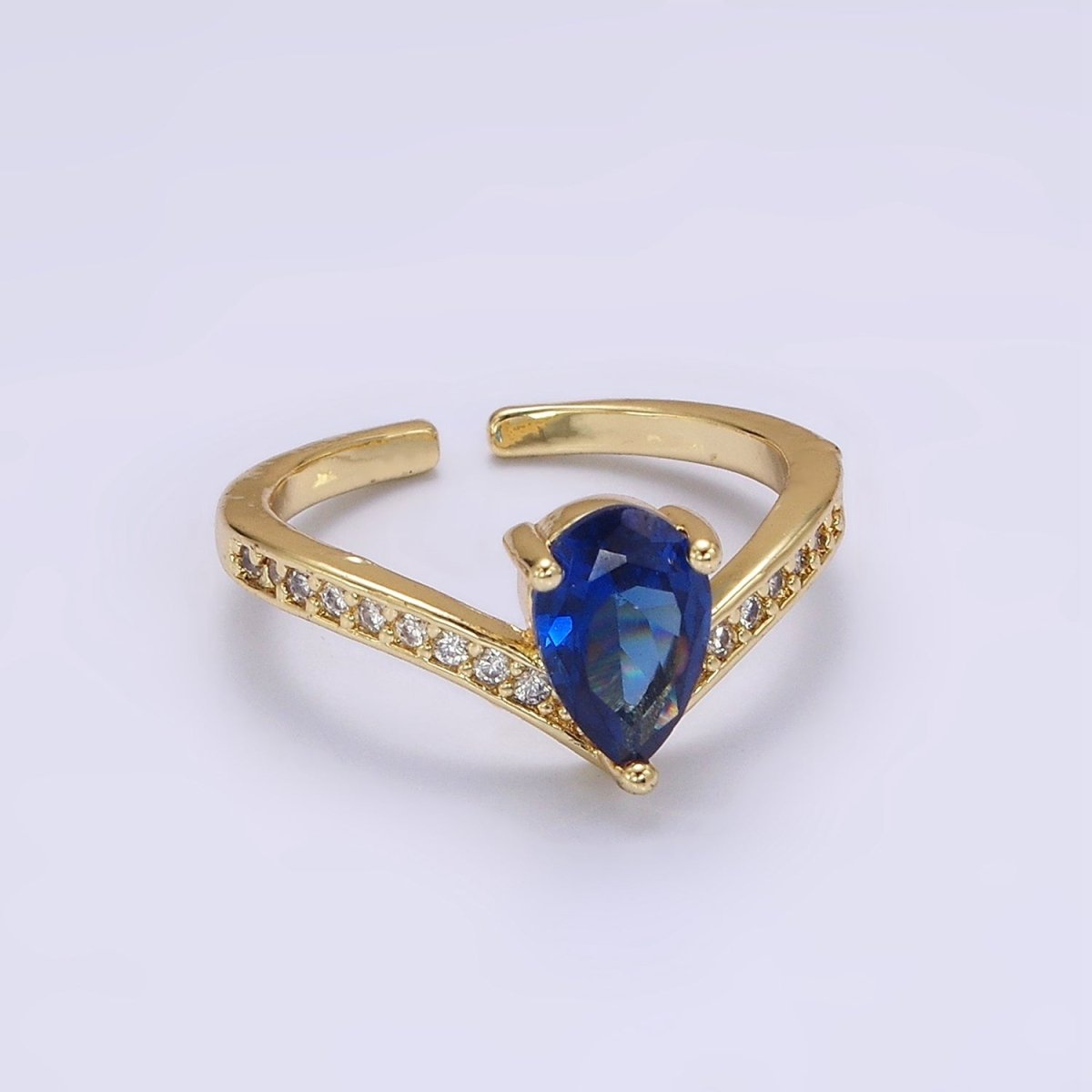 14K Gold Filled Blue Teardrop Micro Paved Chevron Ring in Gold & Silver | O1032 O1033