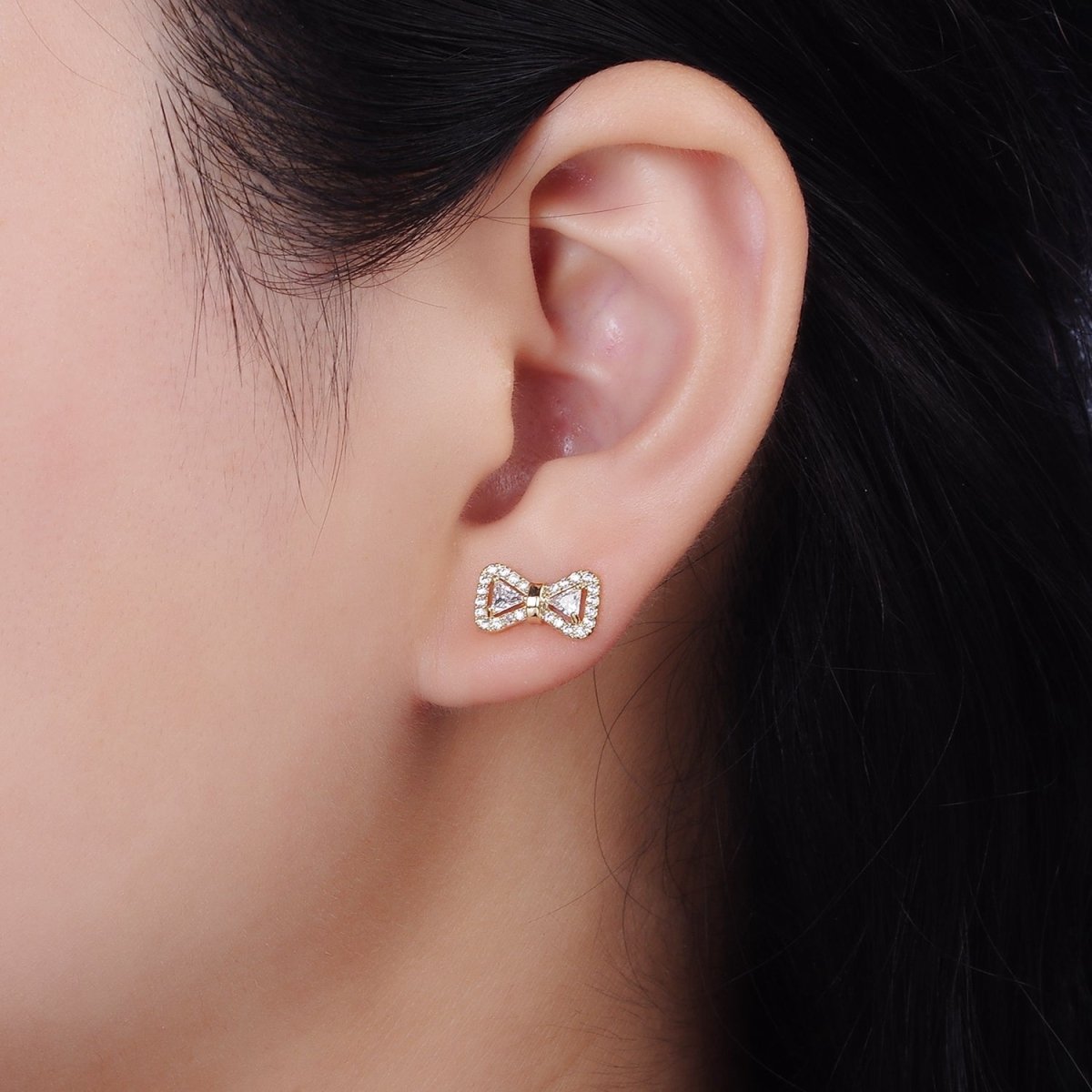 14K Gold Filled Bow Ribbon Micro Paved Stud Earrings in Gold & Silver | V267