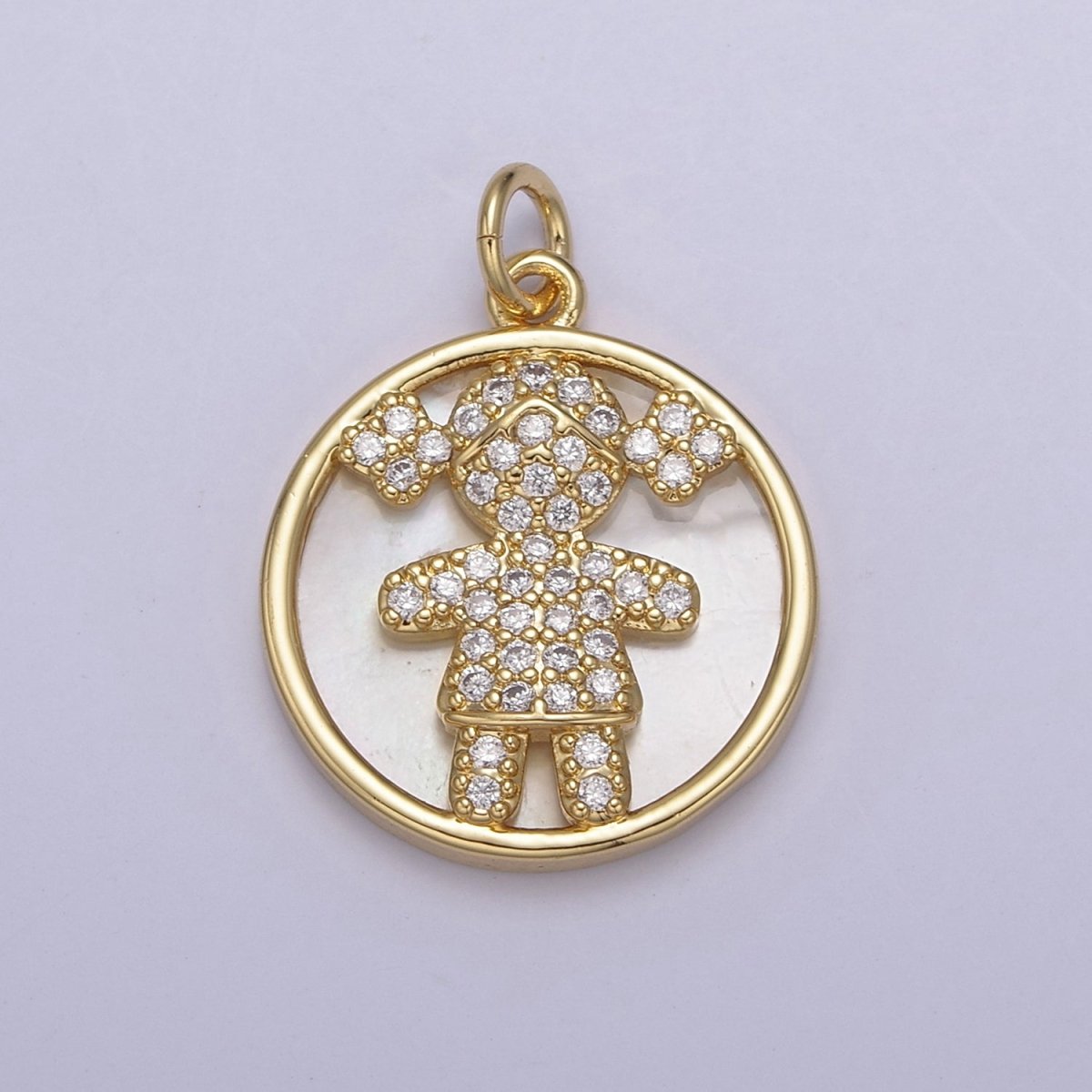 14K Gold Filled Boy / Girl Charm Pendant, CZ Micro Pave Pearl Boy and Girl Pendant, Kids Charm, Cubic Zirconia, Charm Necklace N-798 N-799