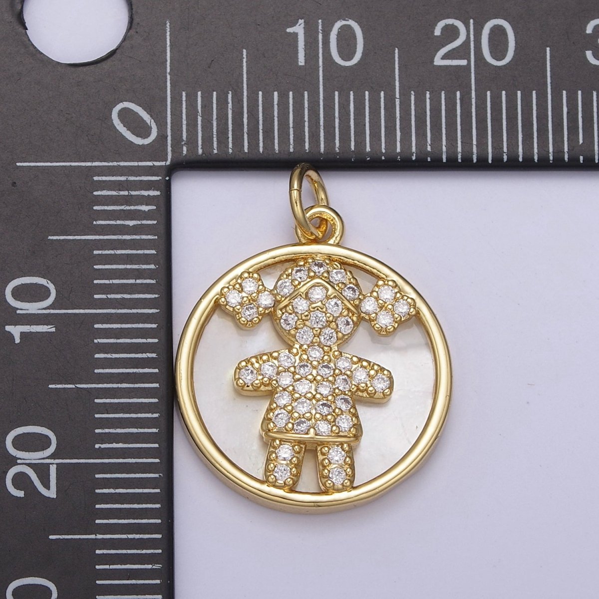 14K Gold Filled Boy / Girl Charm Pendant, CZ Micro Pave Pearl Boy and Girl Pendant, Kids Charm, Cubic Zirconia, Charm Necklace N-798 N-799